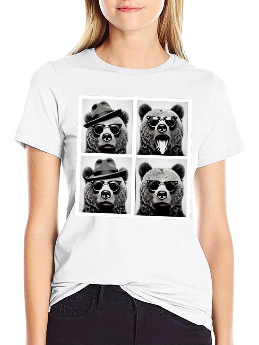 Cool Bear Collage Graphic Tee - Black