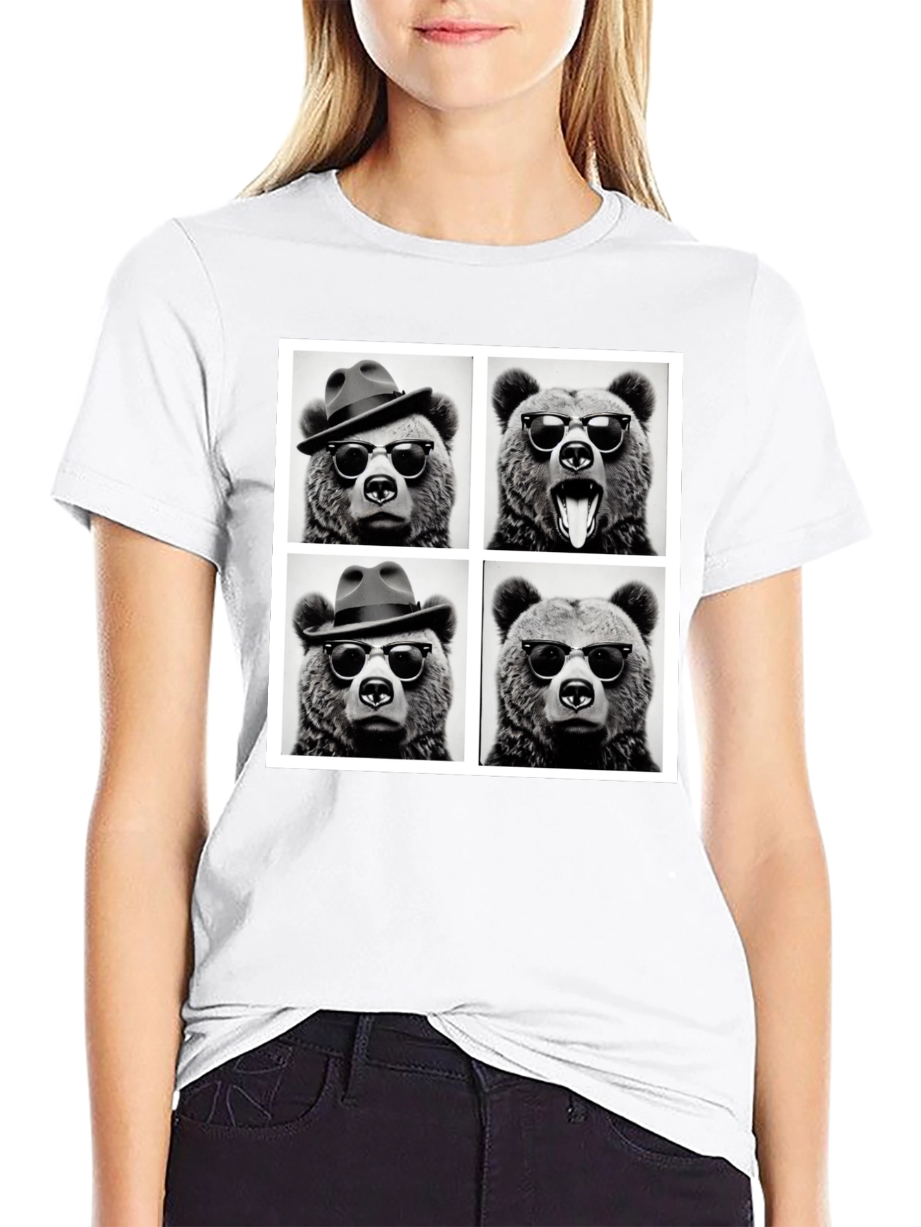 Cool Bear Collage Graphic Tee - Black