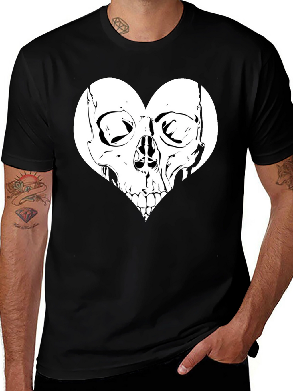 Skull Heart Graphic Tee - Black Cotton T-Shirt