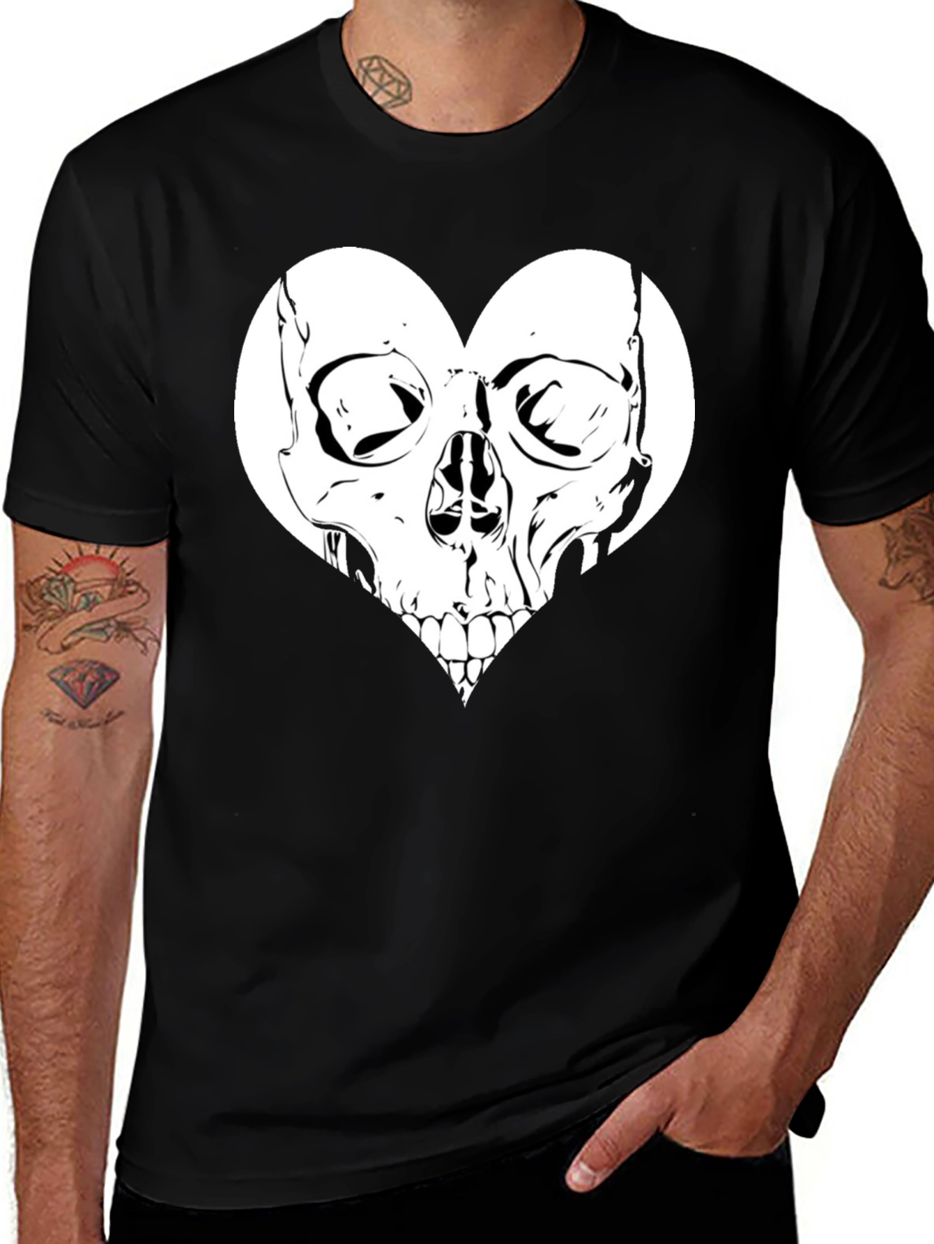 Skull Heart Graphic Tee - Black Cotton T-Shirt