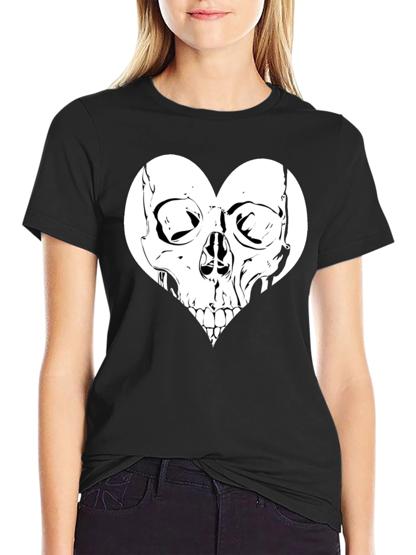 Skull Heart Graphic Tee - Black Cotton T-Shirt