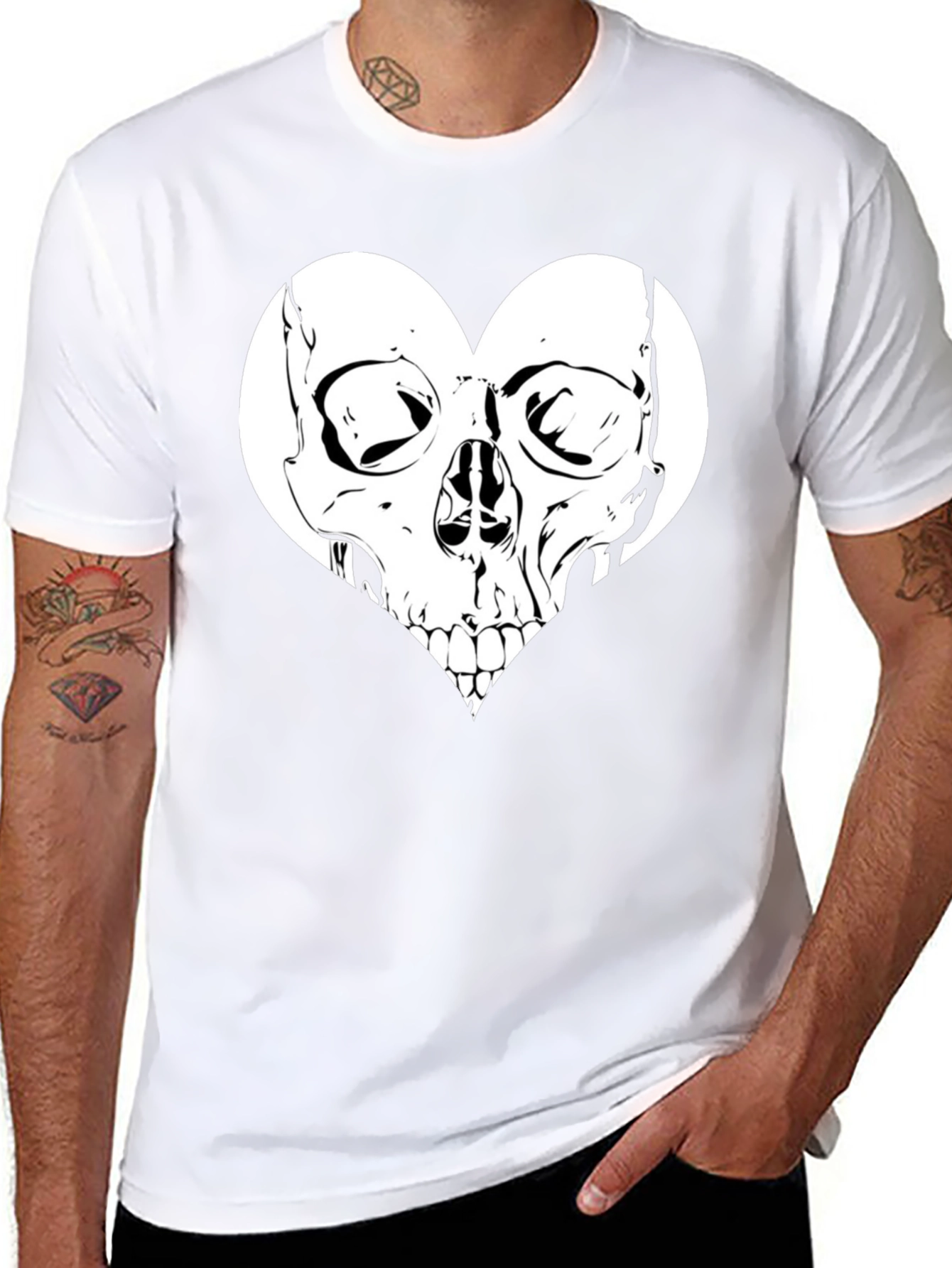 Skull Heart Graphic Tee - Black Cotton T-Shirt