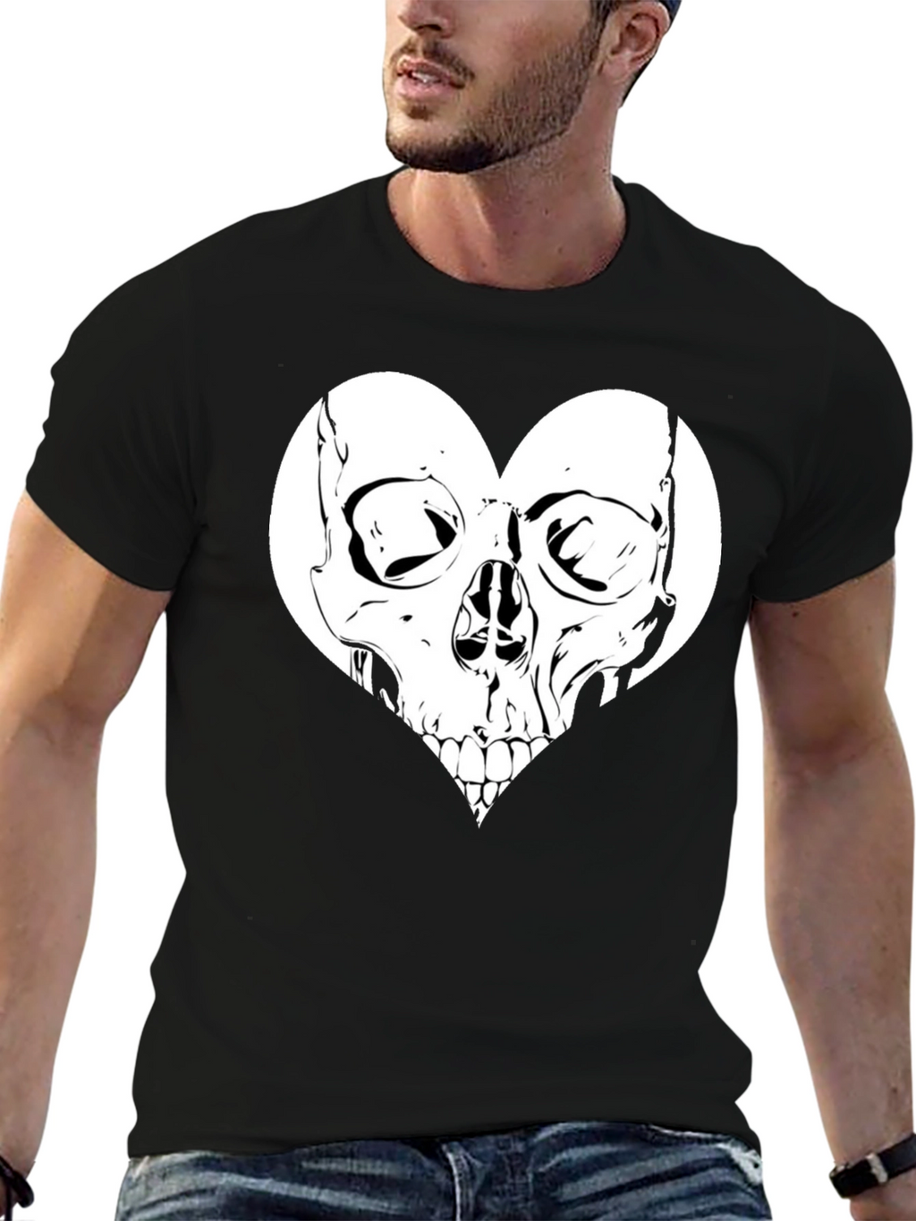 Skull Heart Graphic Tee - Black Cotton T-Shirt