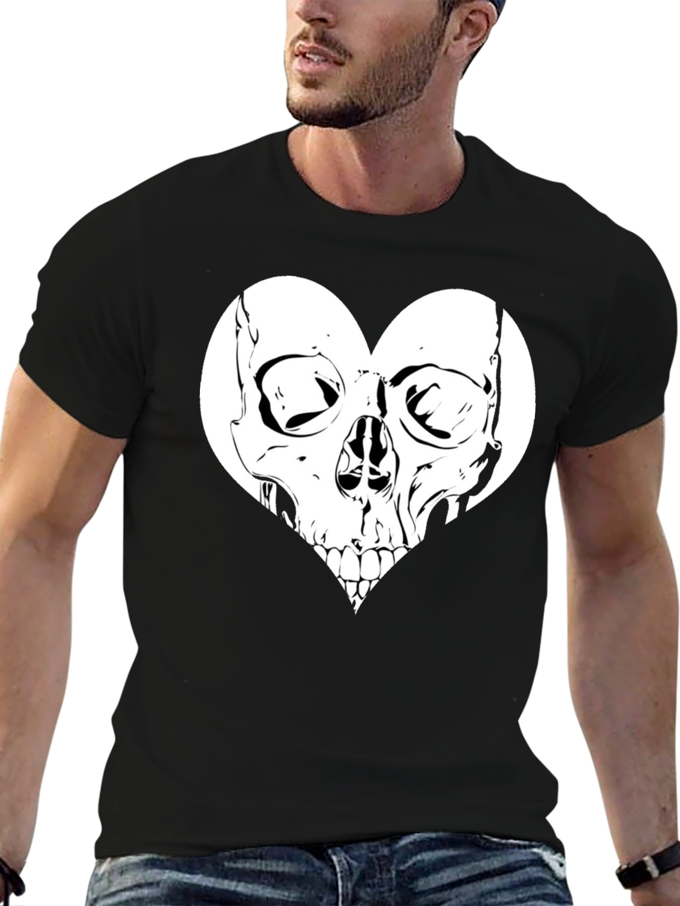 Skull Heart Graphic Tee - Black Cotton T-Shirt