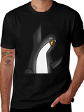 Cartoon Penguin Graphic Tee - Black Casual T-Shirt