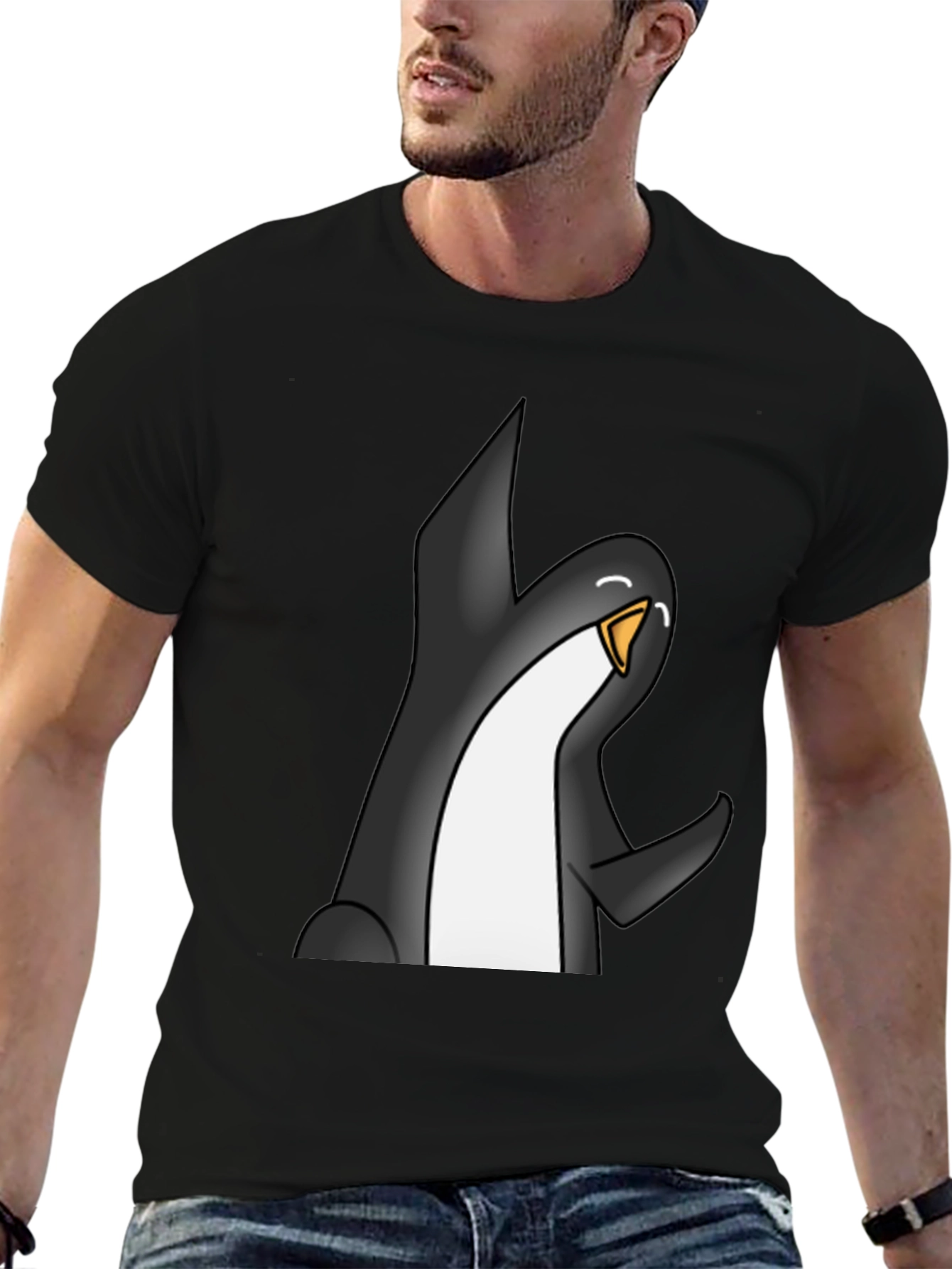 Cartoon Penguin Graphic Tee - Black Casual T-Shirt