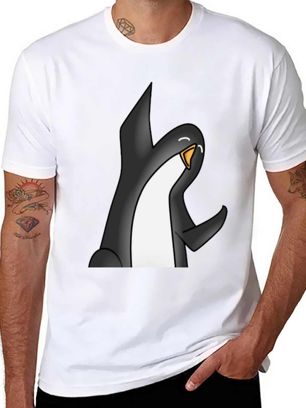 Cartoon Penguin Graphic Tee - Black Casual T-Shirt
