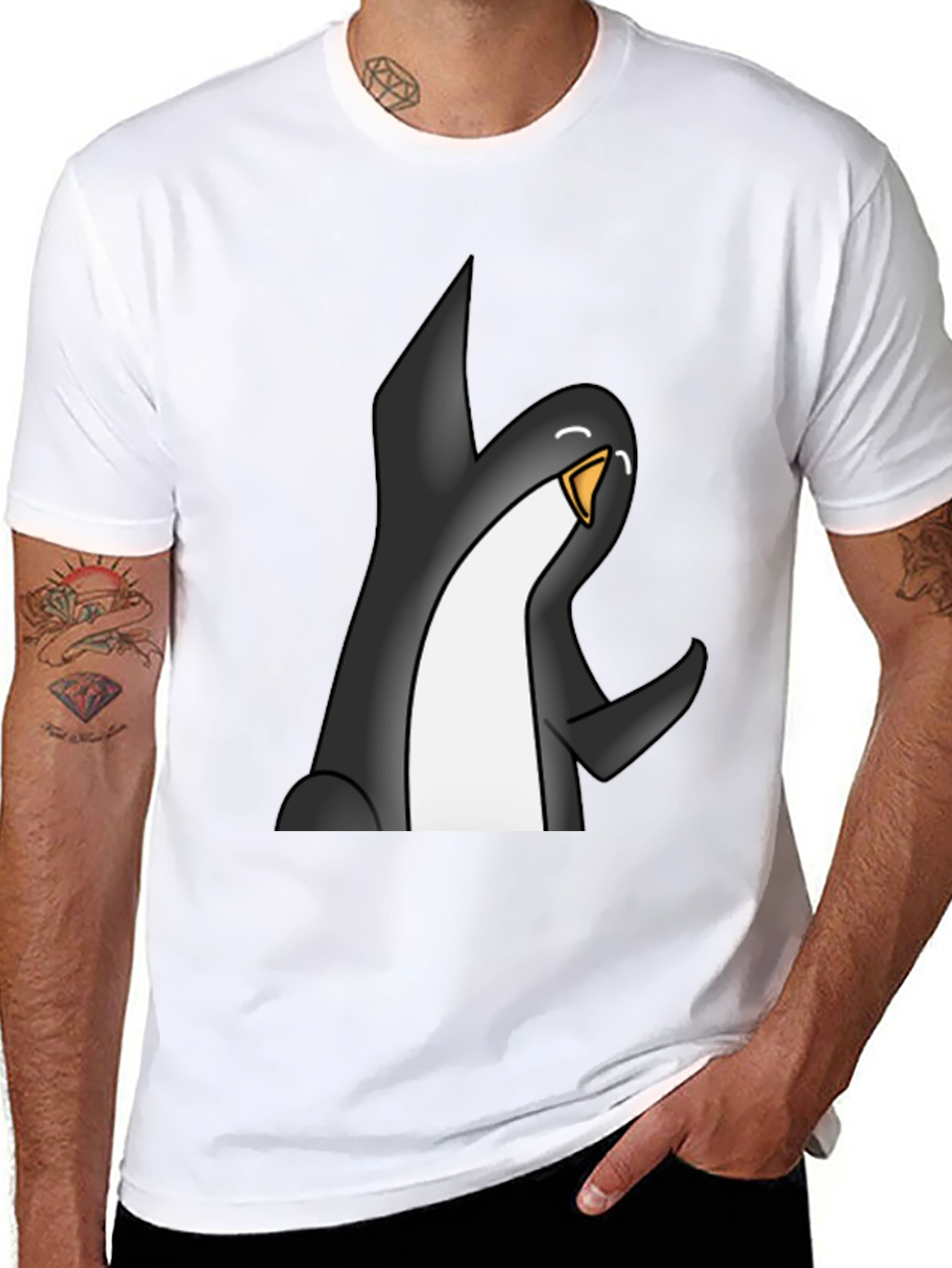 Cartoon Penguin Graphic Tee - Black Casual T-Shirt