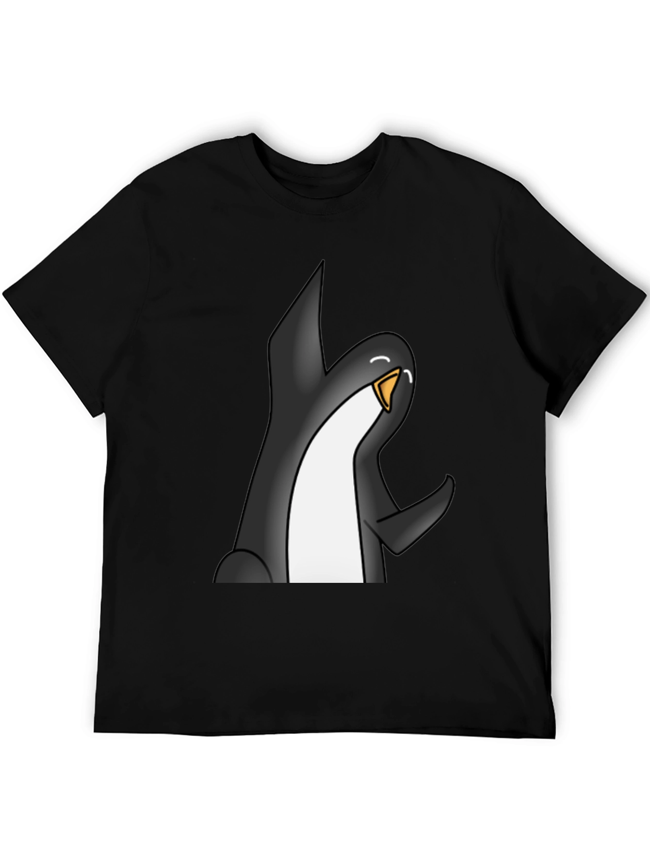 Cartoon Penguin Graphic Tee - Black Casual T-Shirt