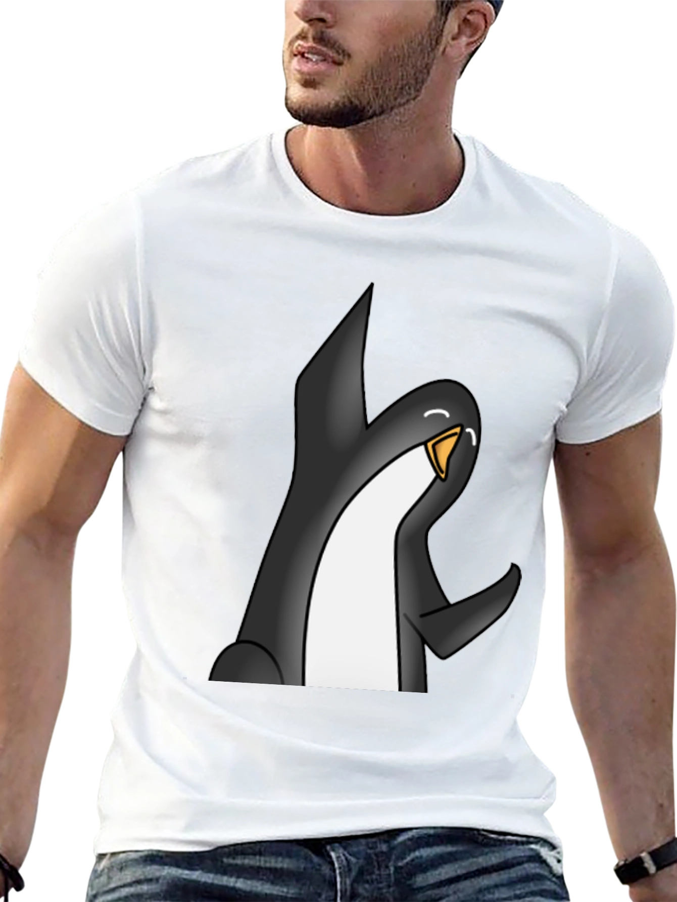 Cartoon Penguin Graphic Tee - Black Casual T-Shirt
