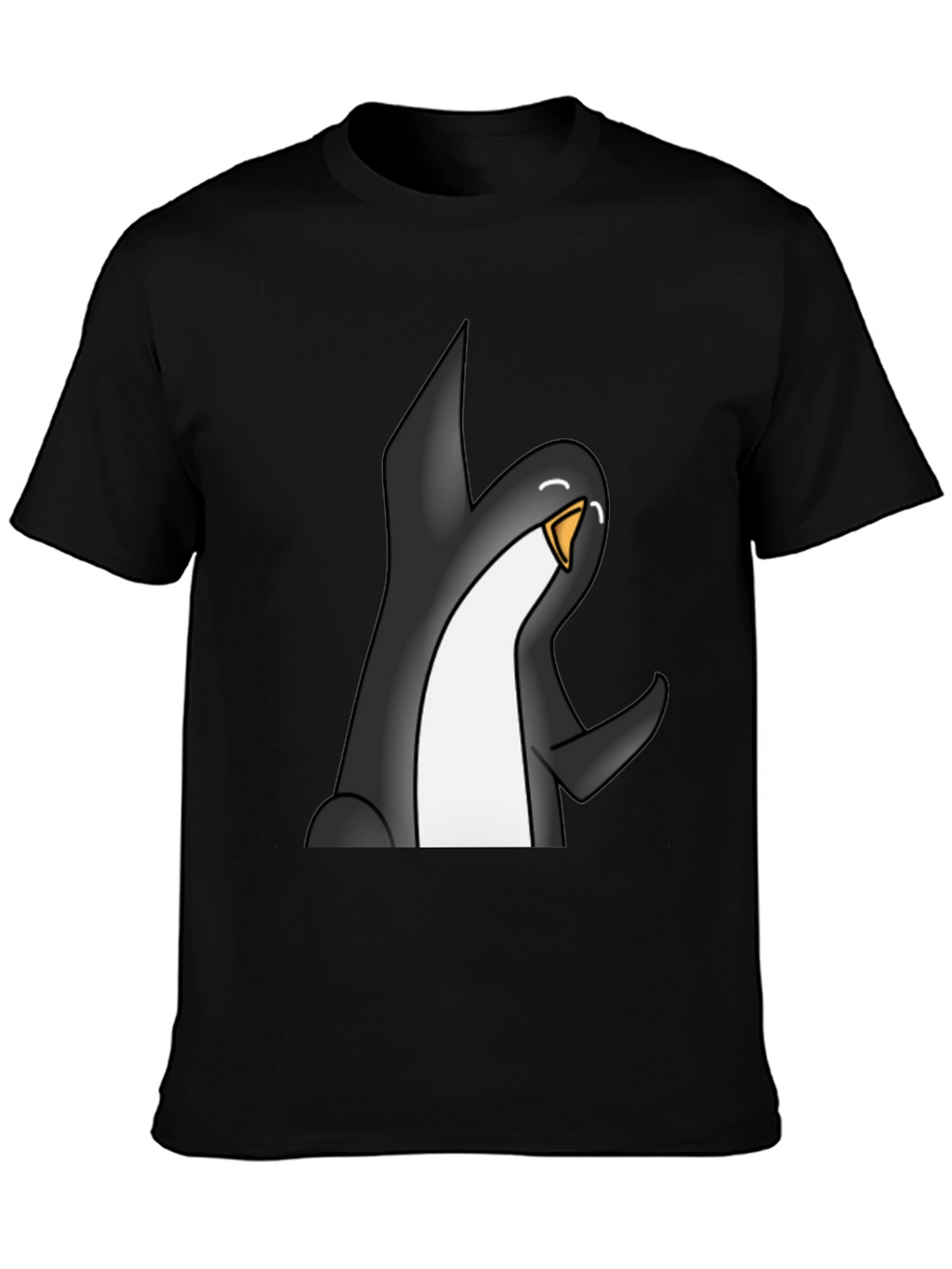 Cartoon Penguin Graphic Tee - Black Casual T-Shirt