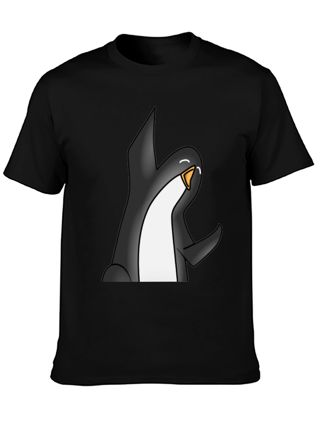 Cartoon Penguin Graphic Tee - Black Casual T-Shirt