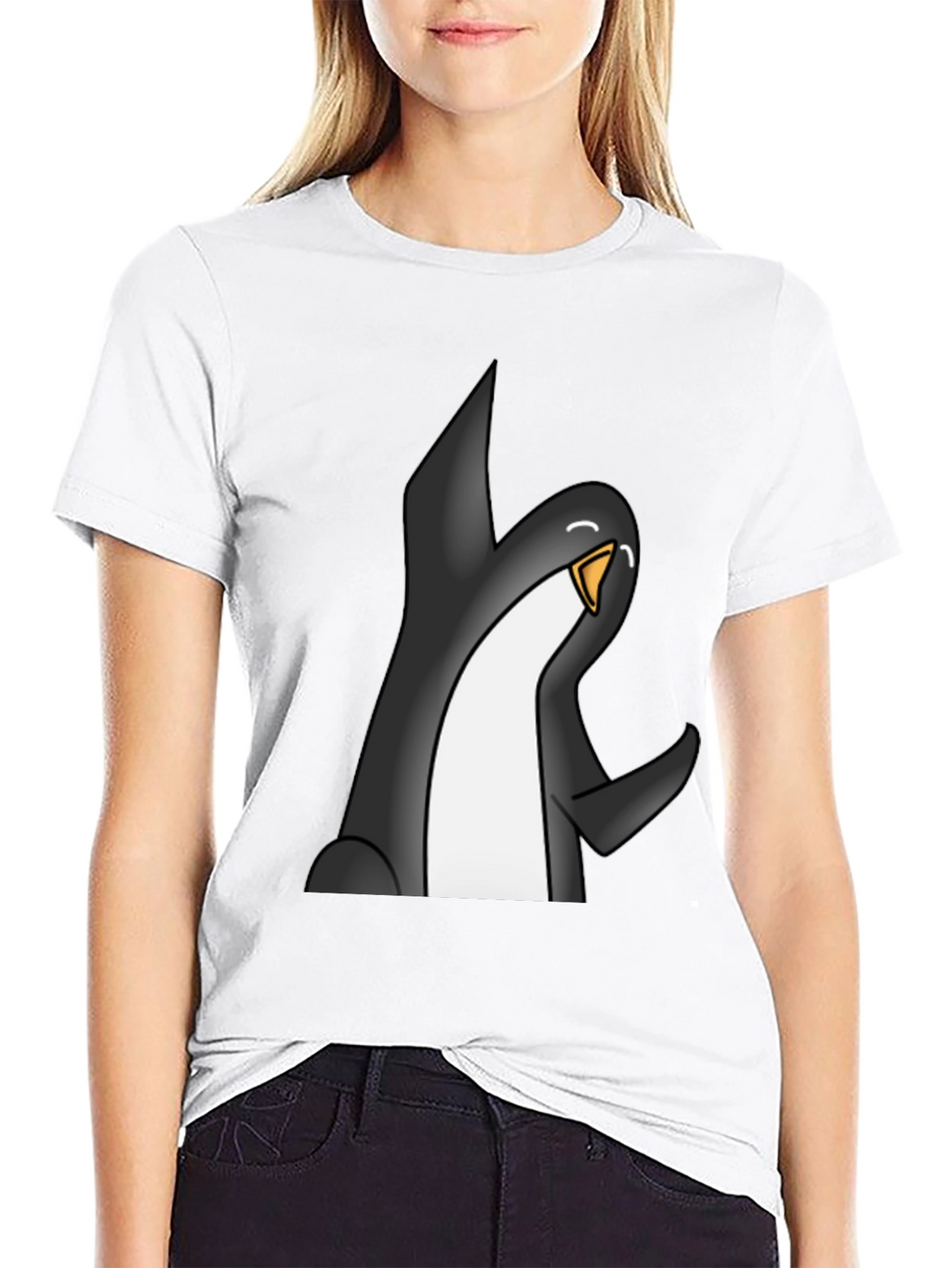 Cartoon Penguin Graphic Tee - Black Casual T-Shirt