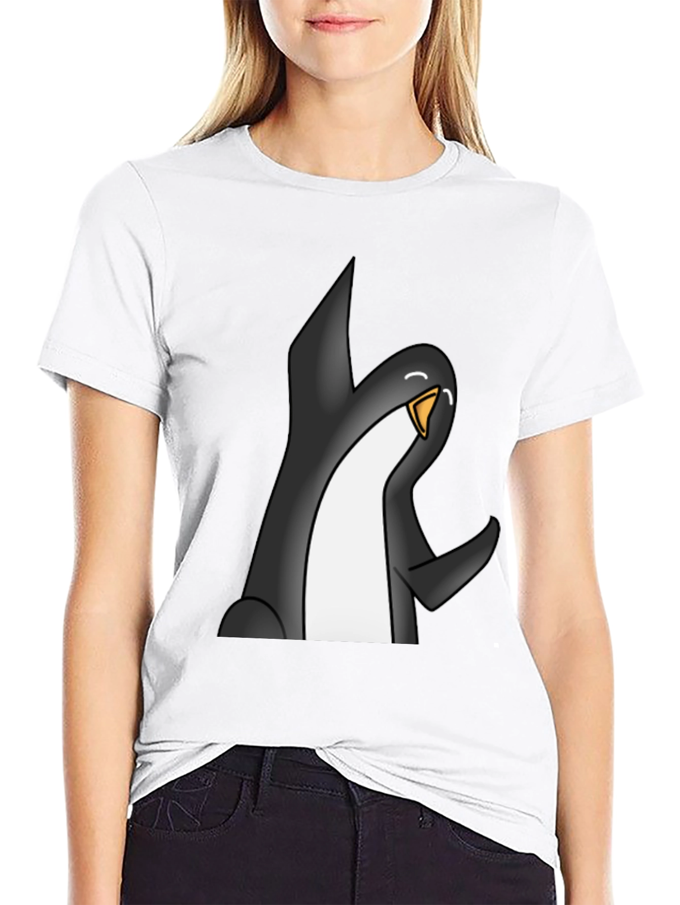 Cartoon Penguin Graphic Tee - Black Casual T-Shirt