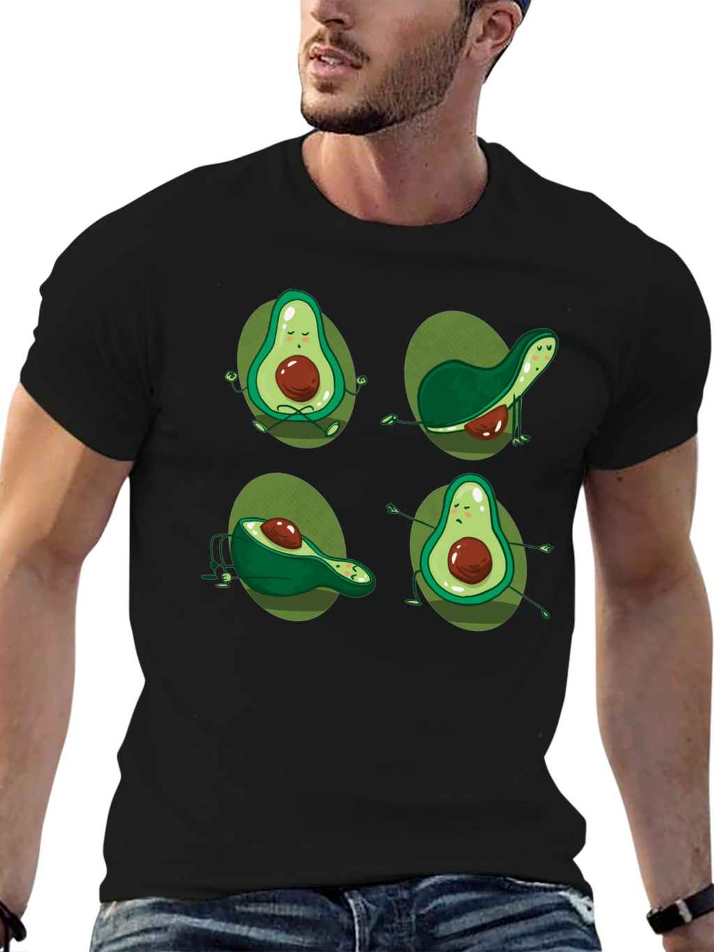 Yoga Avocado Black T-Shirt - Unique Design