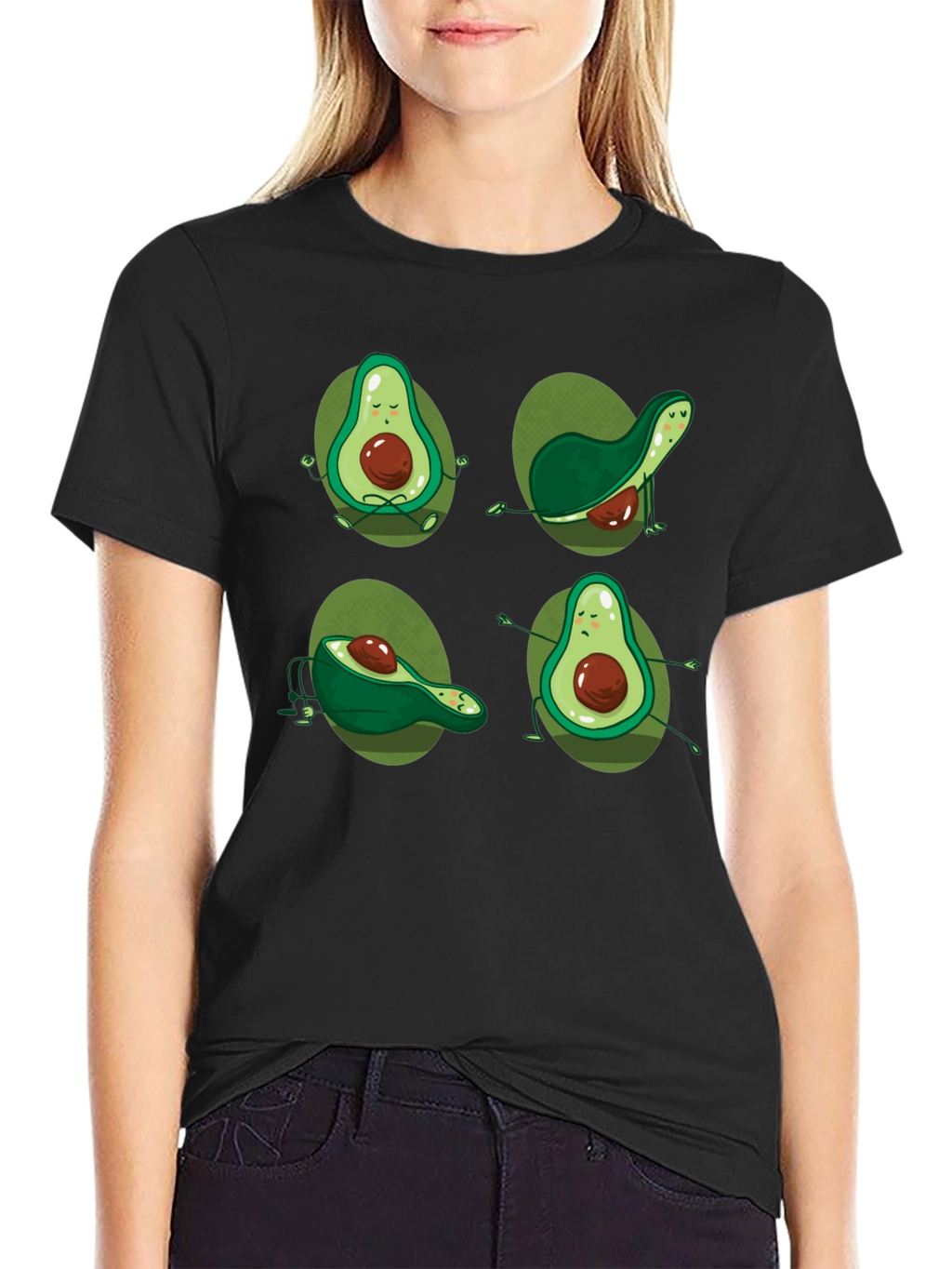 Yoga Avocado Black T-Shirt - Unique Design
