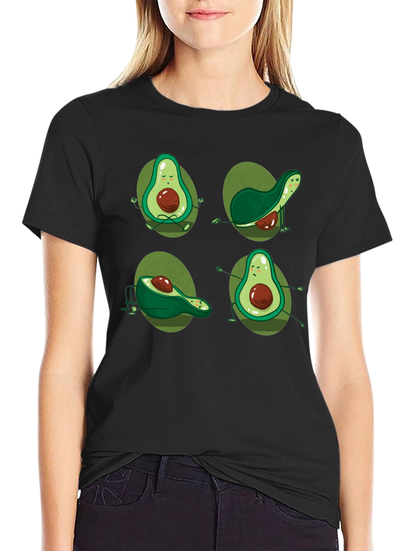 Yoga Avocado Black T-Shirt - Unique Design