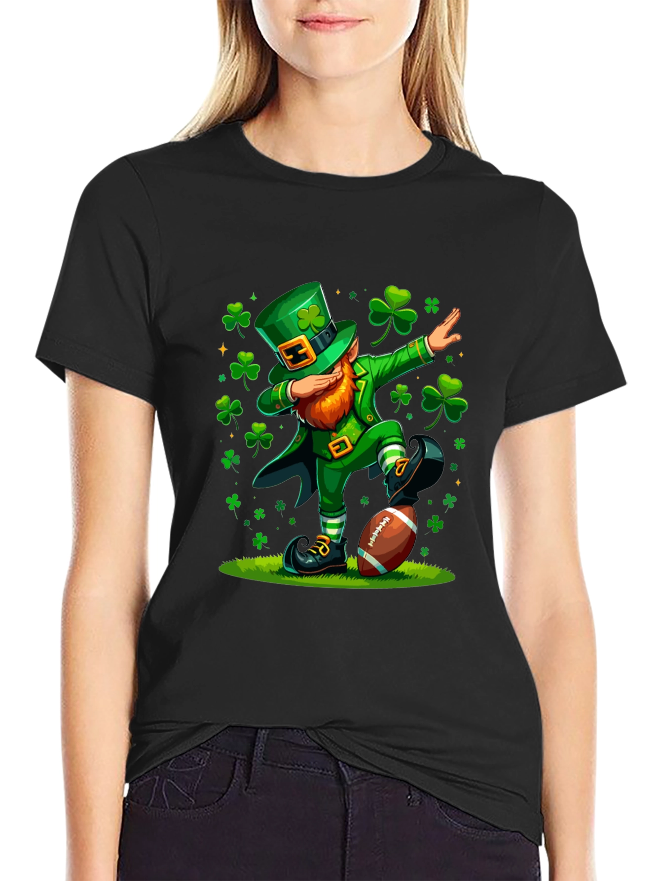 St Patricks Day Leprechaun Dabbing Football T-Shirt