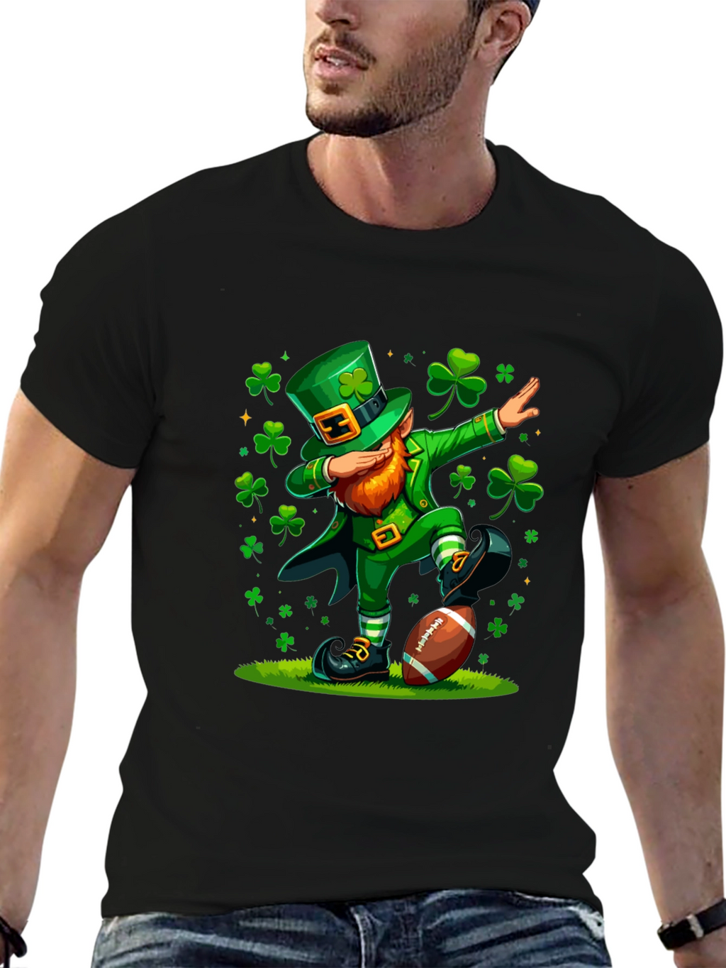 St Patricks Day Leprechaun Dabbing Football T-Shirt
