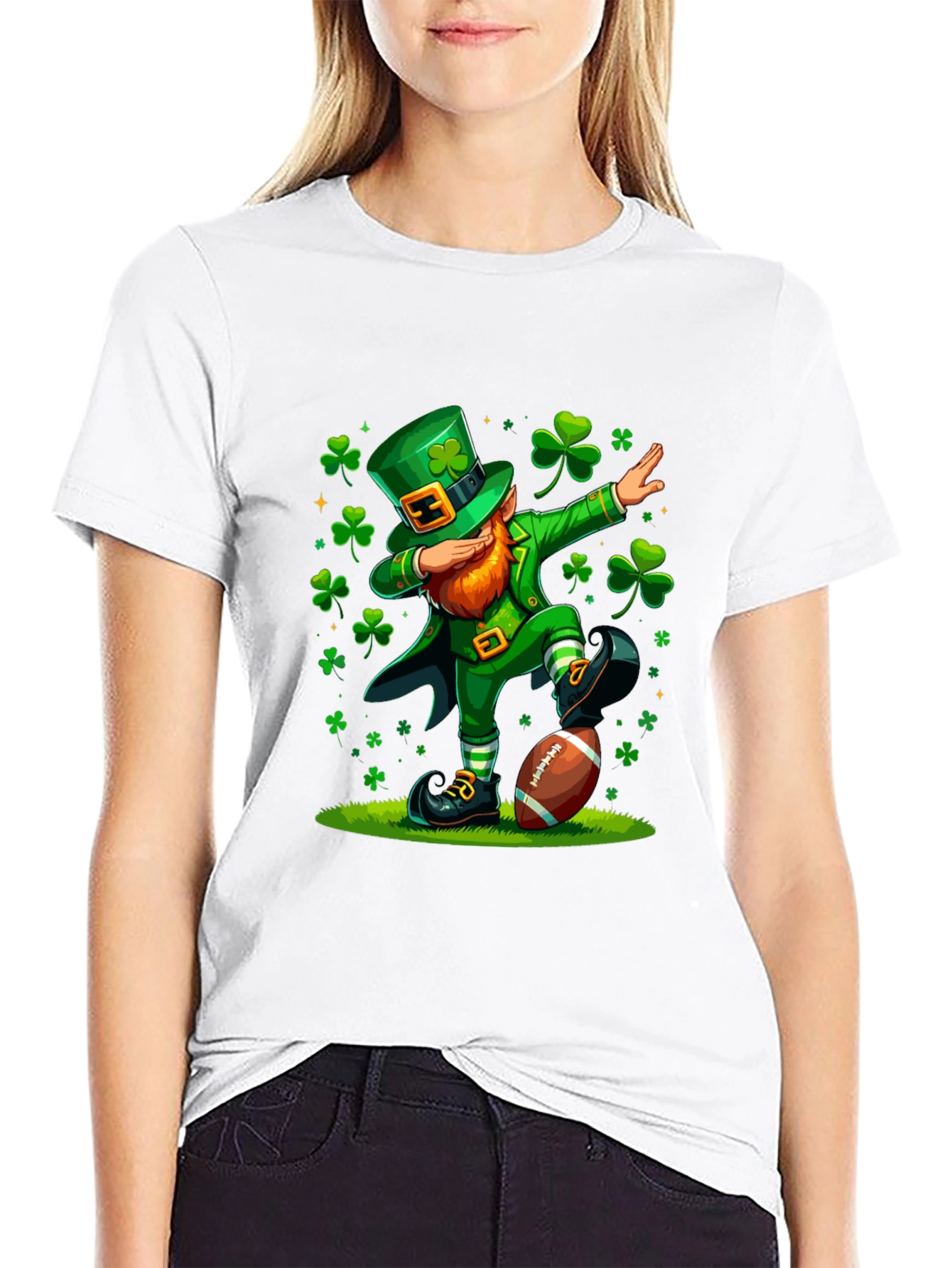 St Patricks Day Leprechaun Dabbing Football T-Shirt