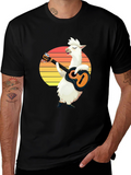 Llama Guitarist T-Shirt - Retro Sunset Black Tee