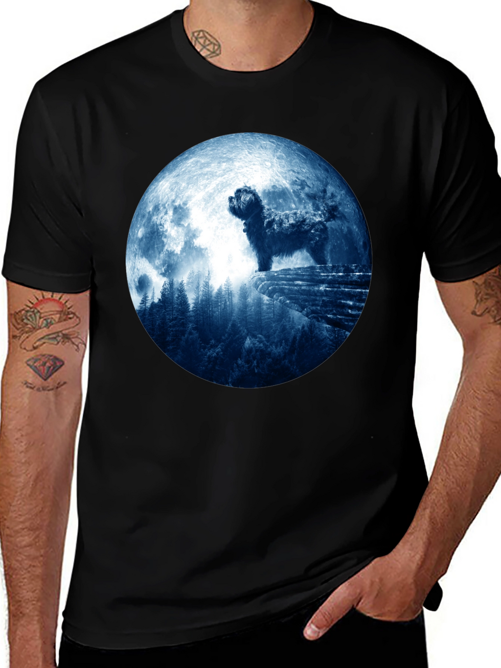 Dog Moon T-Shirt - Mens Black Tee