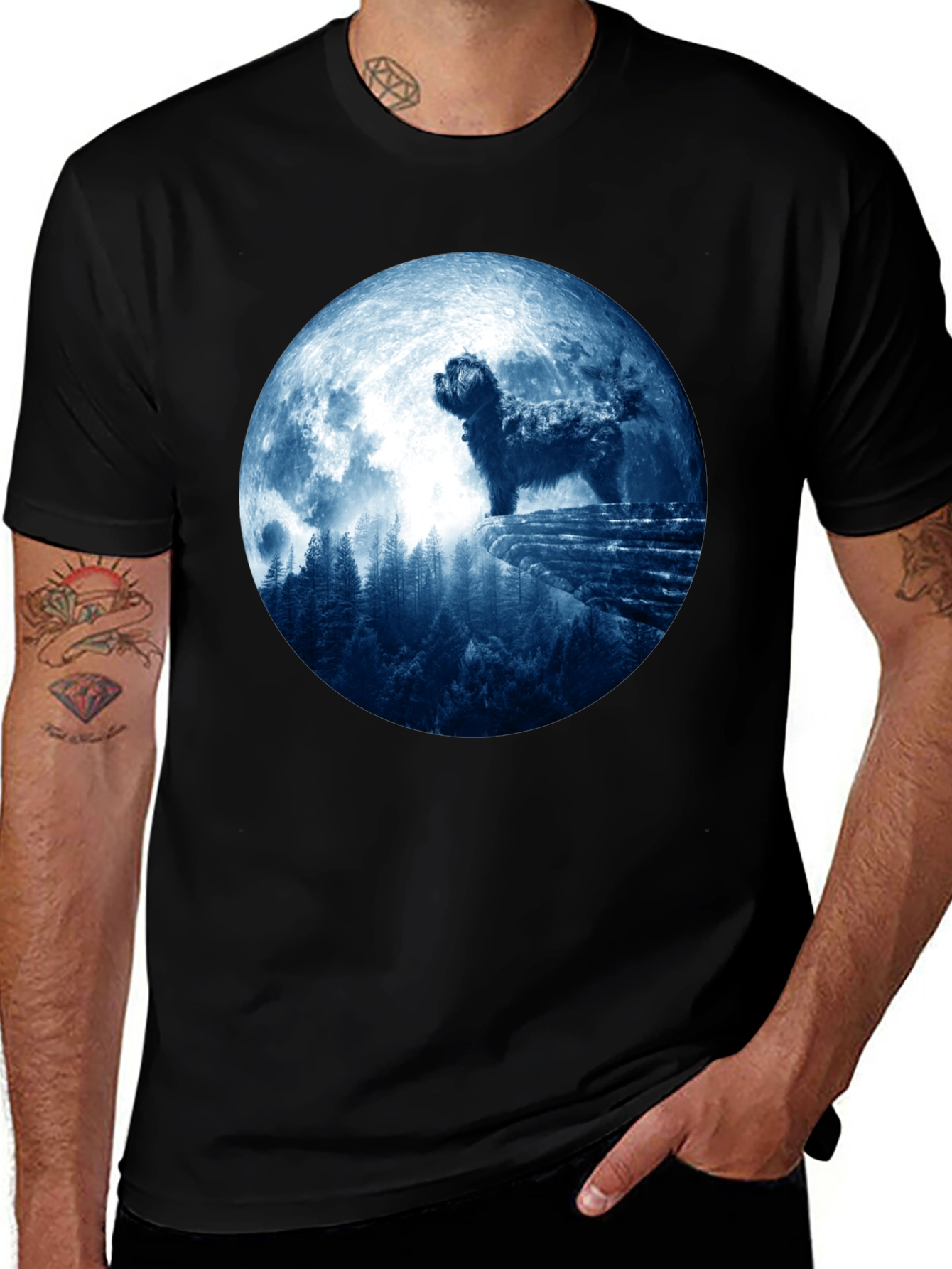 Dog Moon T-Shirt - Mens Black Tee