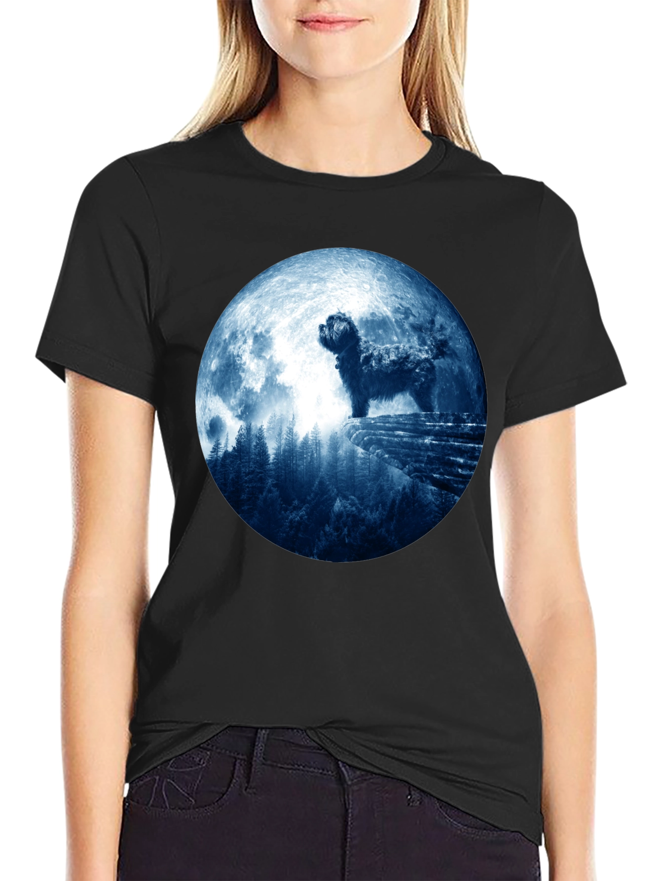 Dog Moon T-Shirt - Mens Black Tee