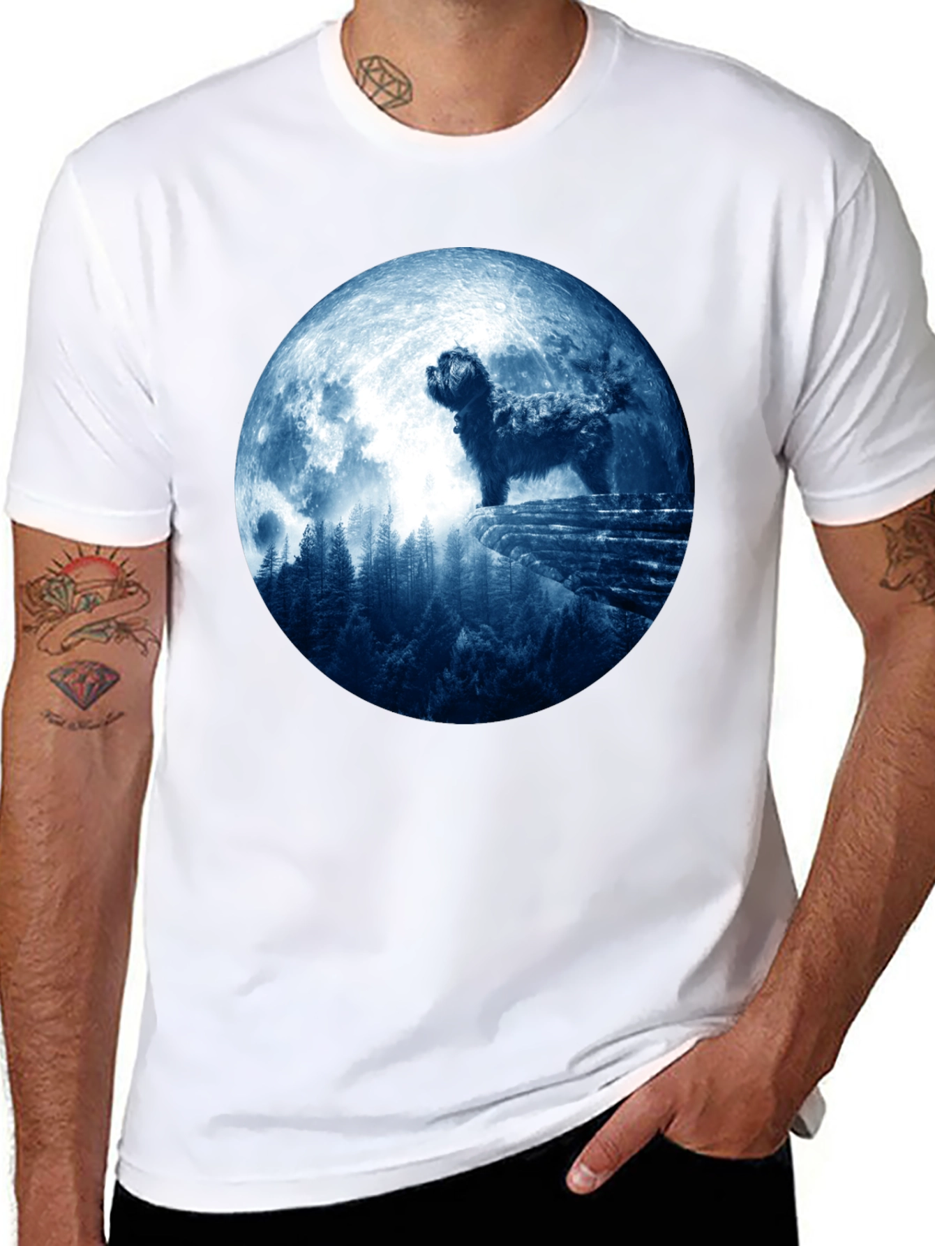 Dog Moon T-Shirt - Mens Black Tee