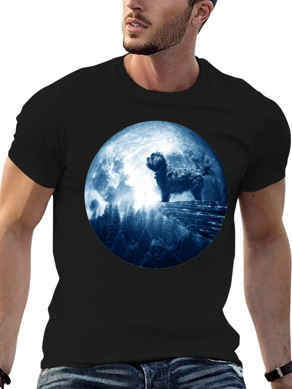 Dog Moon T-Shirt - Mens Black Tee