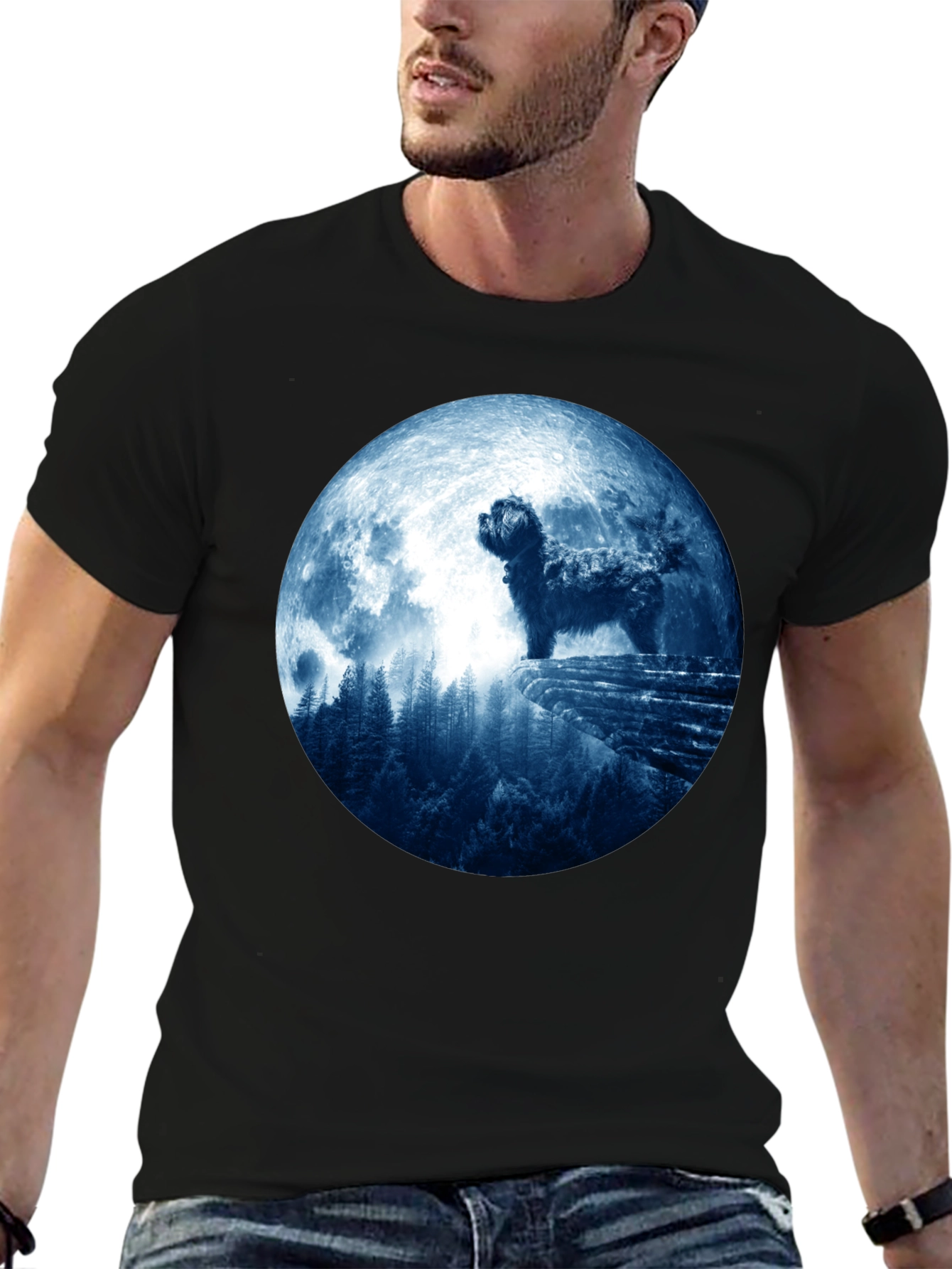 Dog Moon T-Shirt - Mens Black Tee