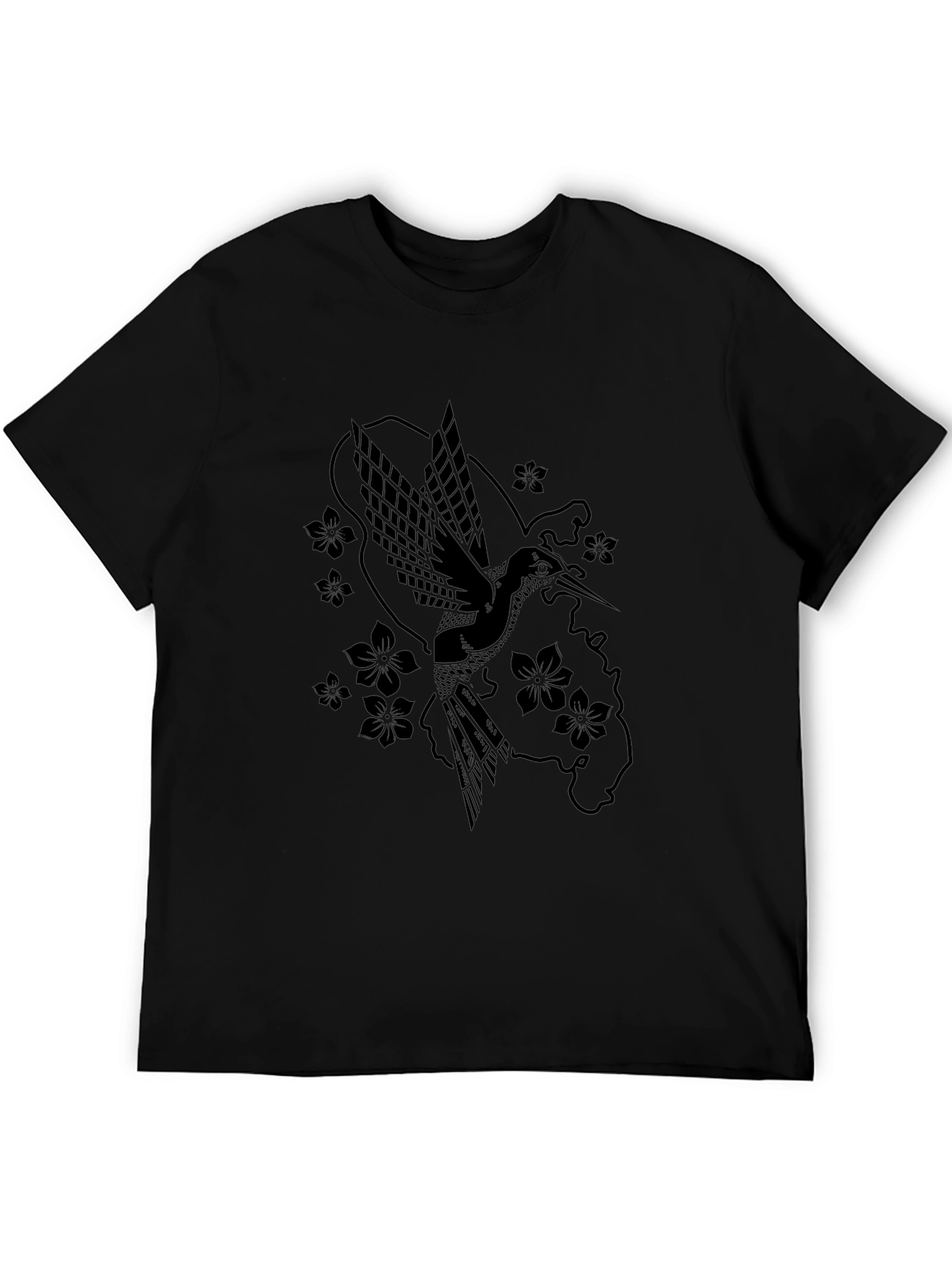 Hummingbird & Flower Graphic Black T-Shirt