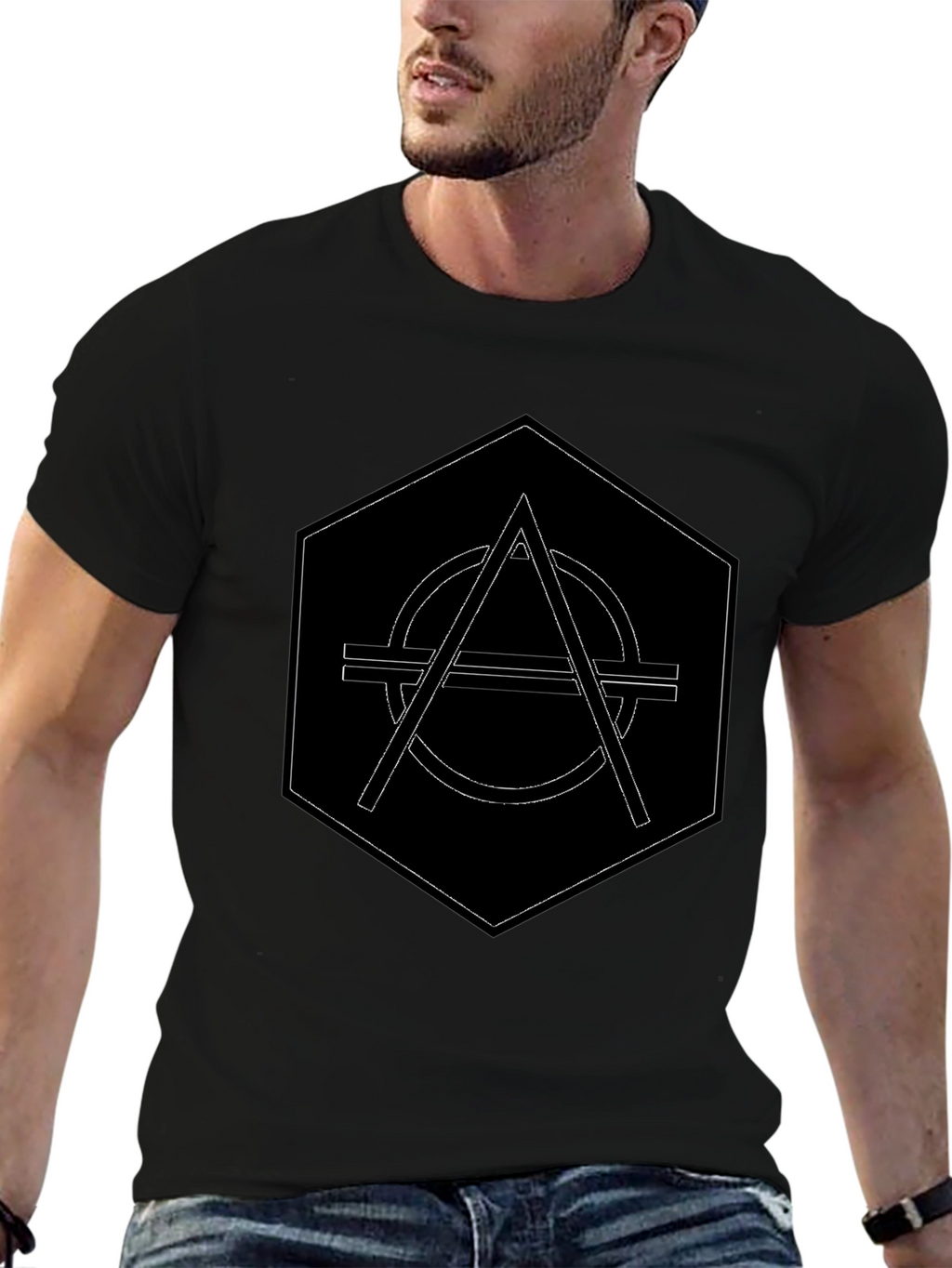 Geometric Graphic Print Black T-Shirt