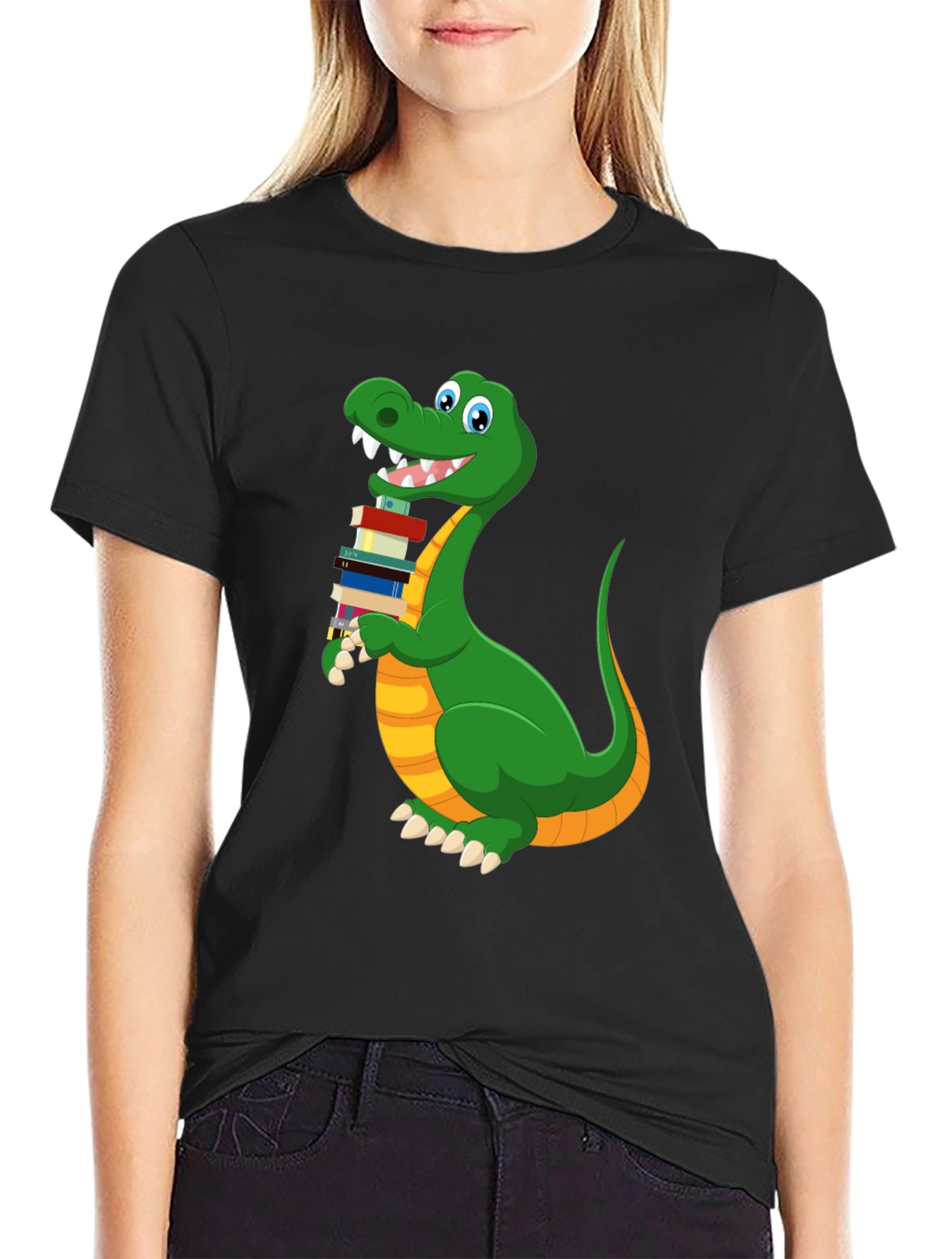 Bookworm Dinosaur Graphic T-Shirt