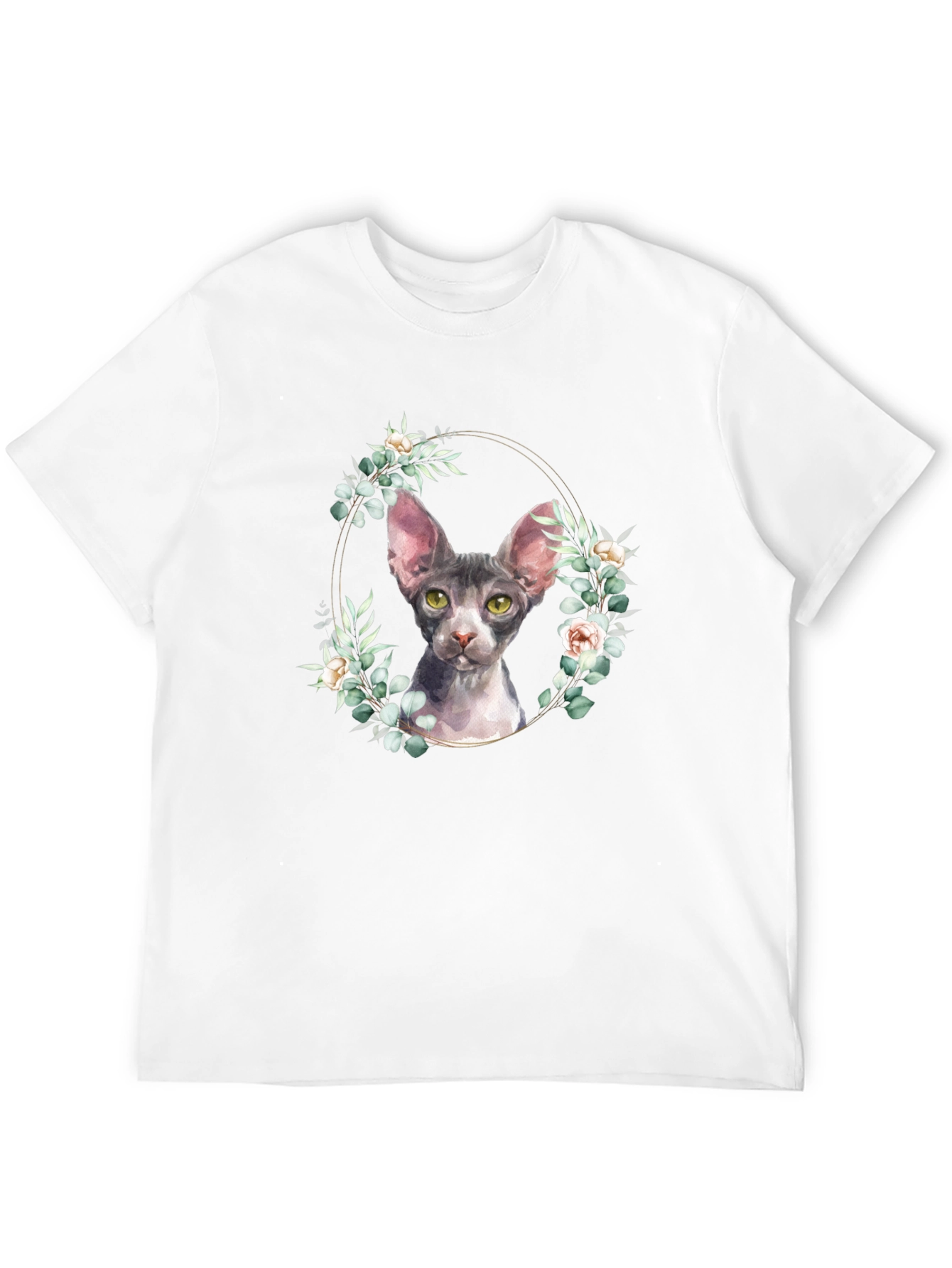 Sphynx Cat Floral Wreath T-Shirt