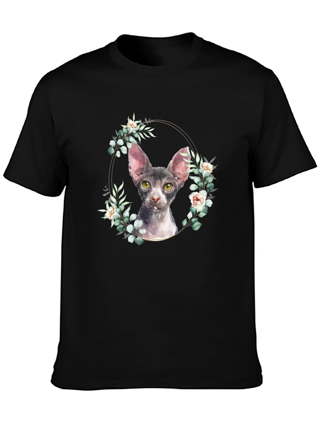 Sphynx Cat Floral Wreath T-Shirt