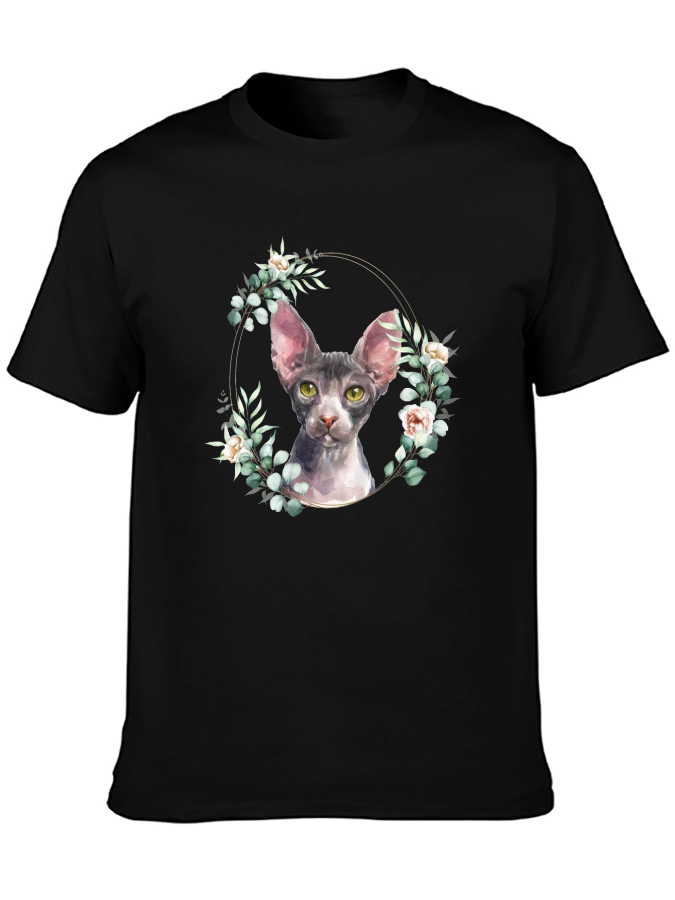 Sphynx Cat Floral Wreath T-Shirt