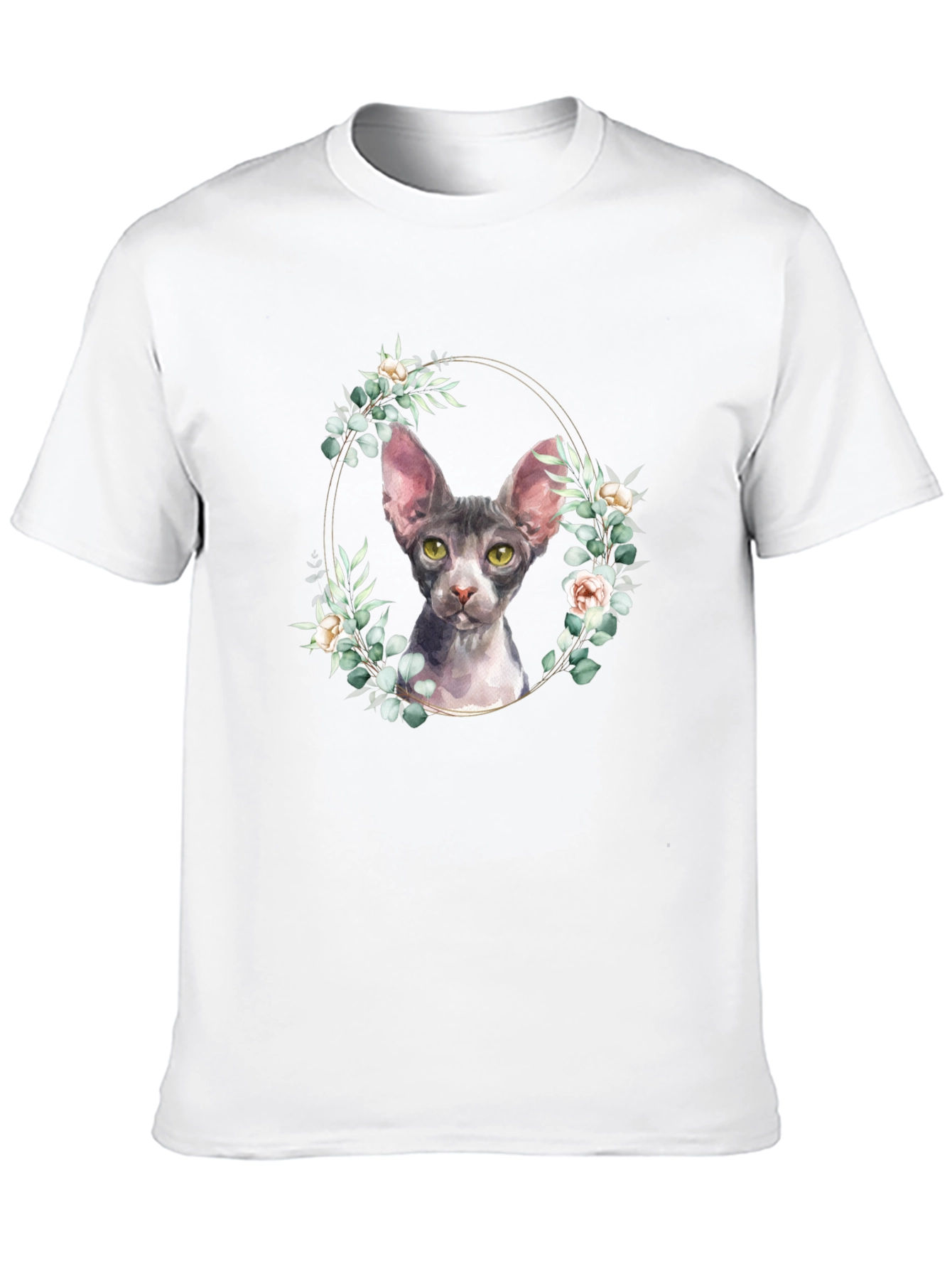 Sphynx Cat Floral Wreath T-Shirt