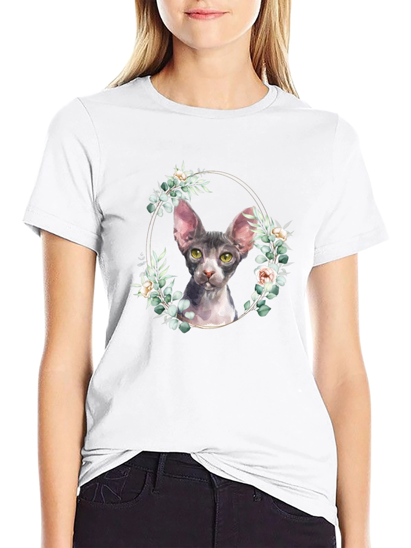 Sphynx Cat Floral Wreath T-Shirt