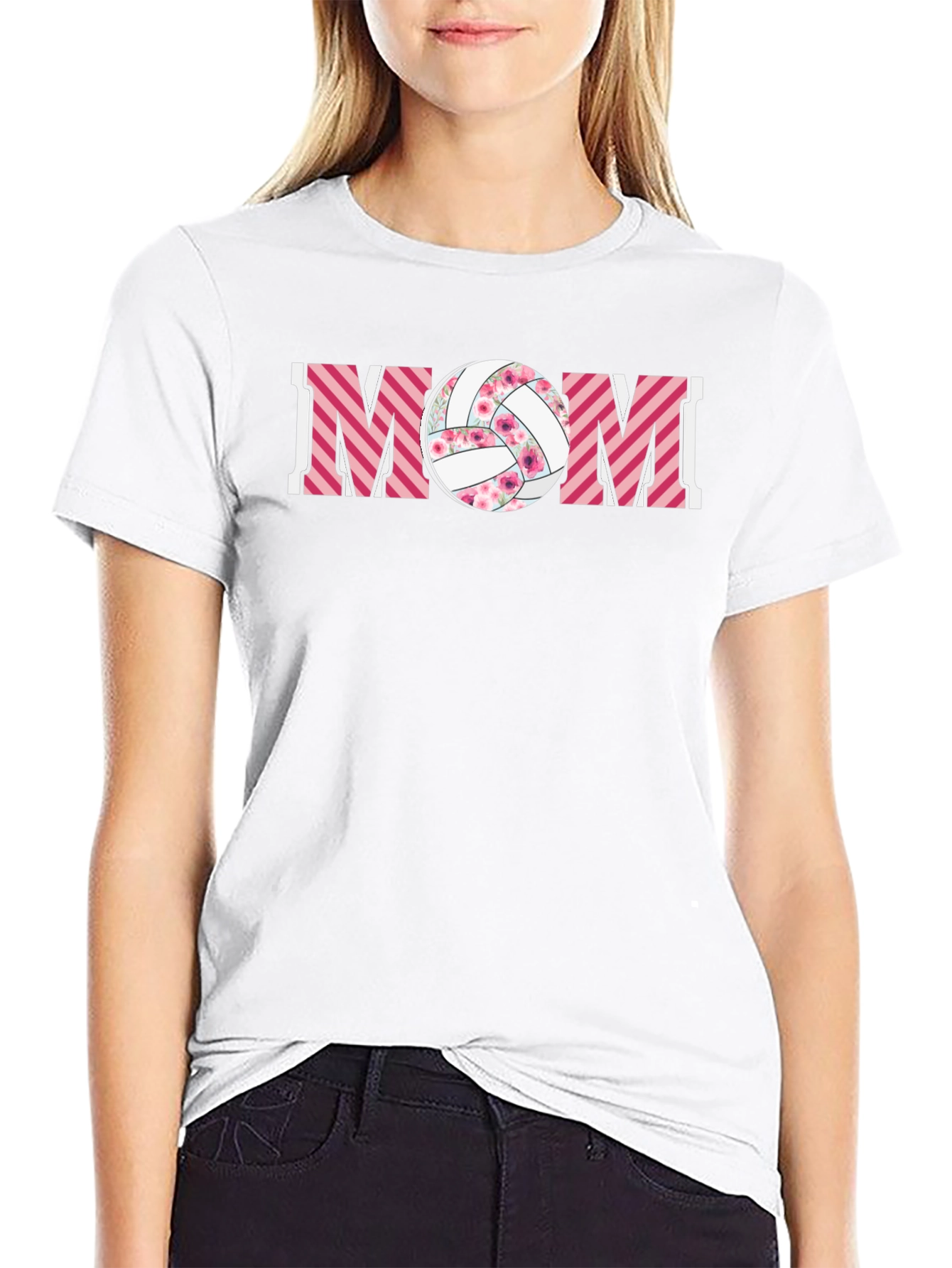 Volleyball Mom Graphic Tee - Floral Ball Design