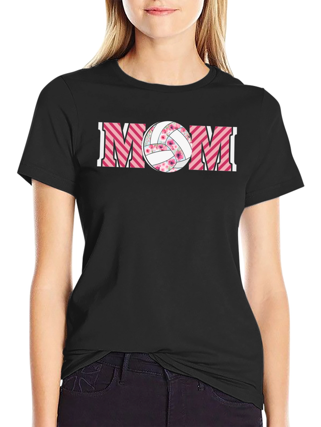 Volleyball Mom Graphic Tee - Floral Ball Design