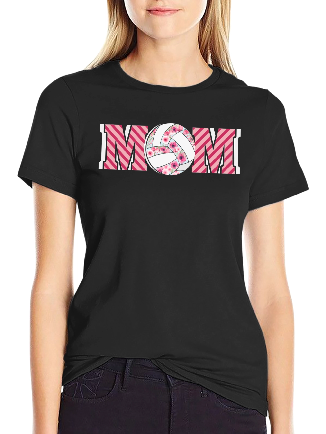 Volleyball Mom Graphic Tee - Floral Ball Design