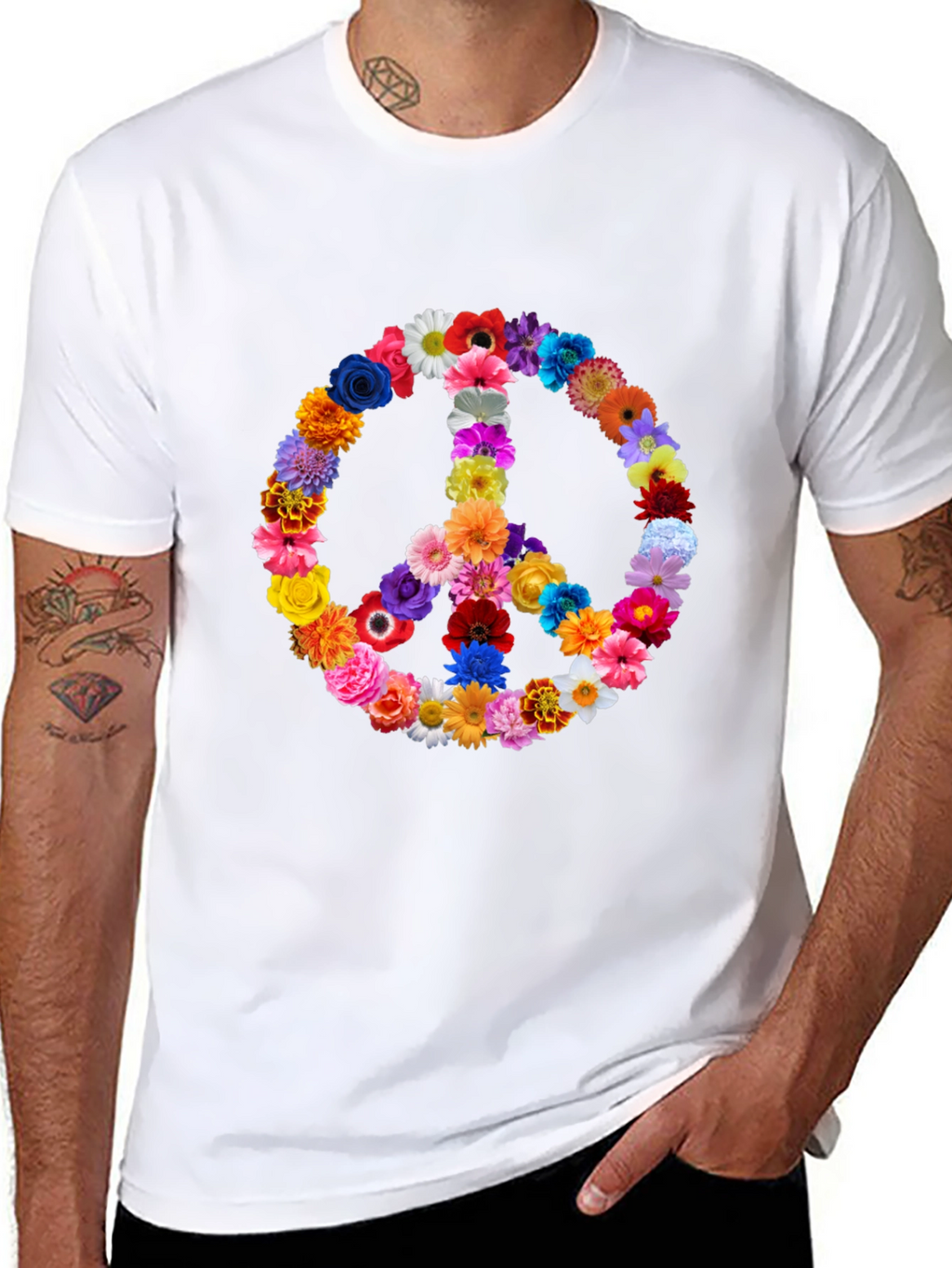 Floral Peace Sign T-Shirt - Hippie Style