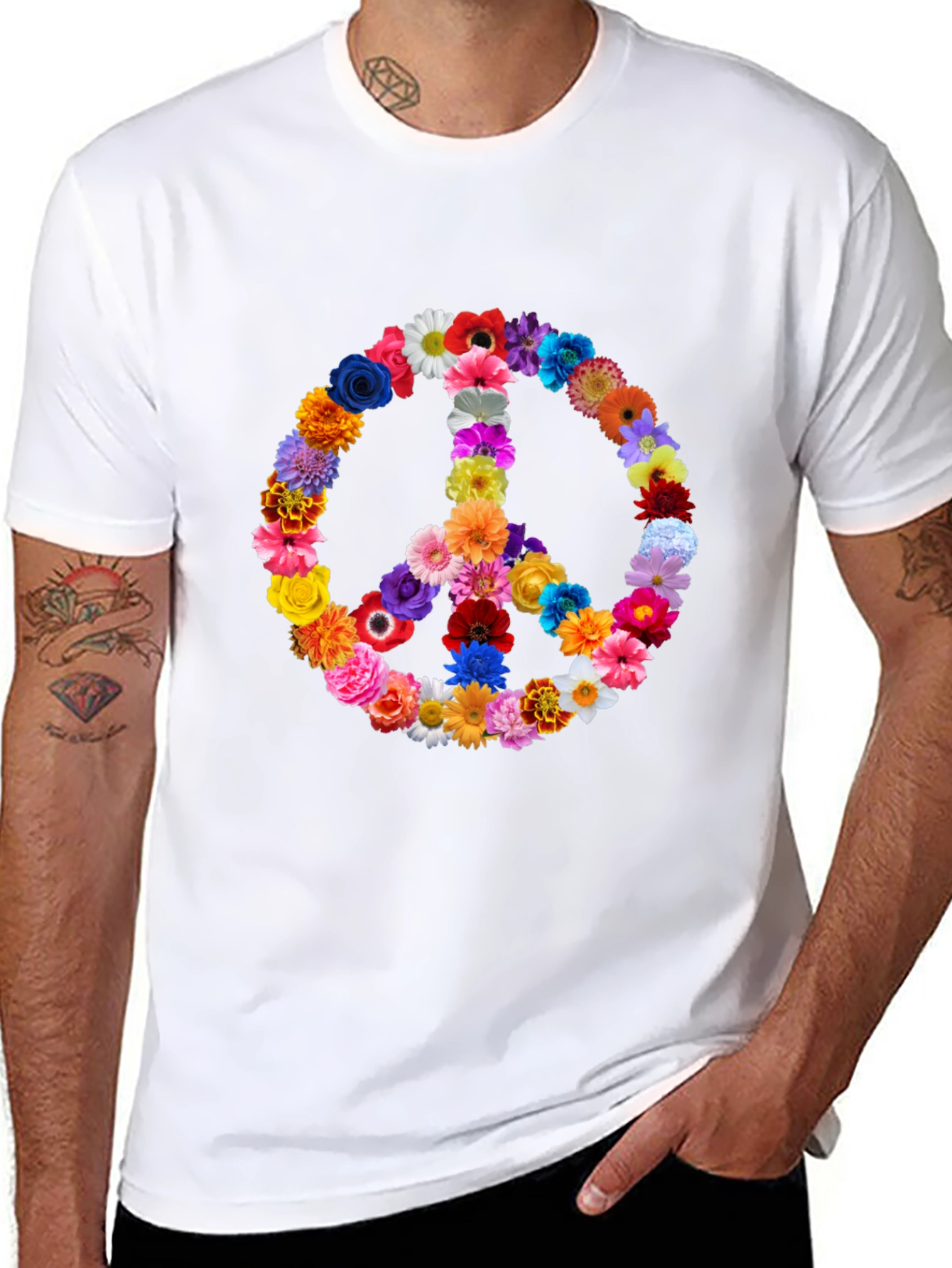 Floral Peace Sign T-Shirt - Hippie Style