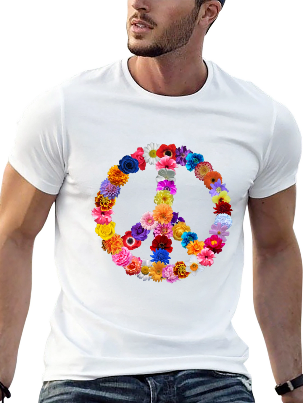 Floral Peace Sign T-Shirt - Hippie Style