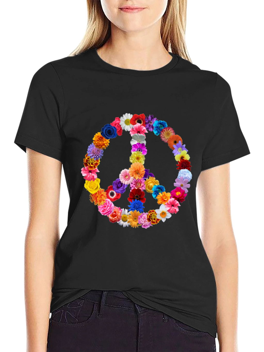 Floral Peace Sign T-Shirt - Hippie Style