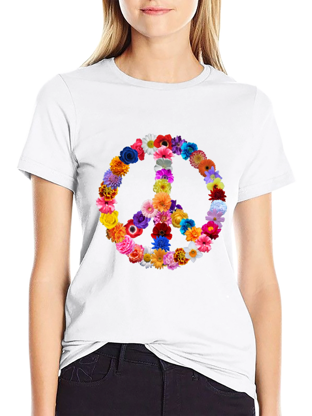 Floral Peace Sign T-Shirt - Hippie Style