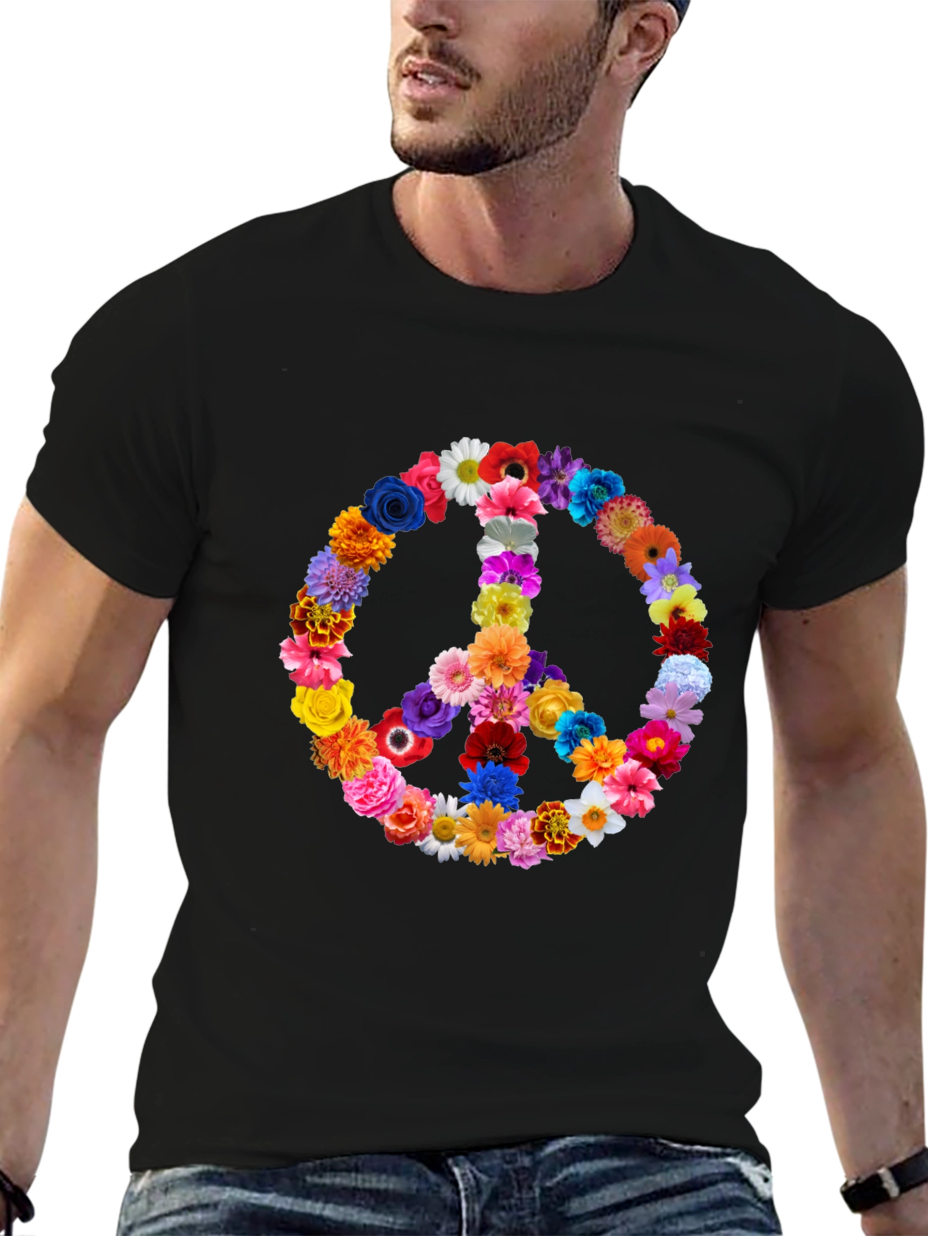 Floral Peace Sign T-Shirt - Hippie Style