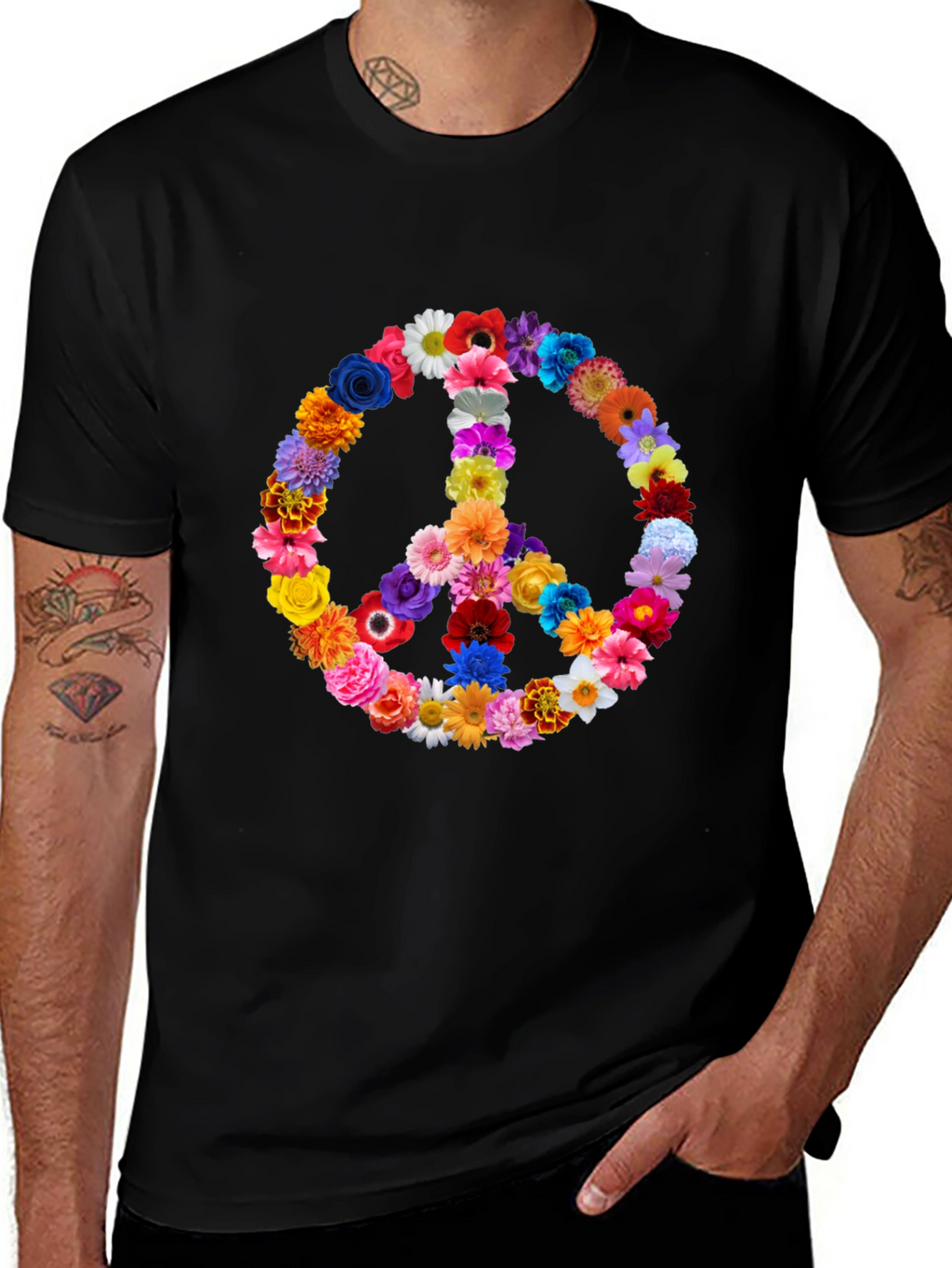 Floral Peace Sign T-Shirt - Hippie Style