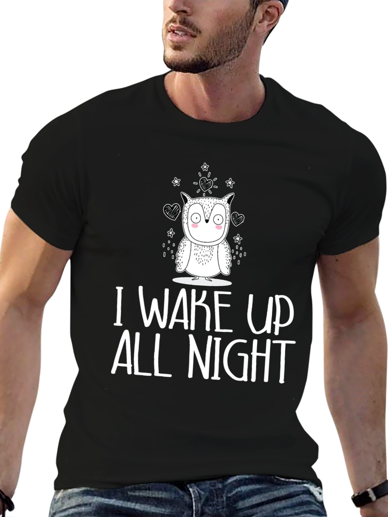 Owl I Wake Up All Night Graphic Tee - Black Cotton T-Shirt